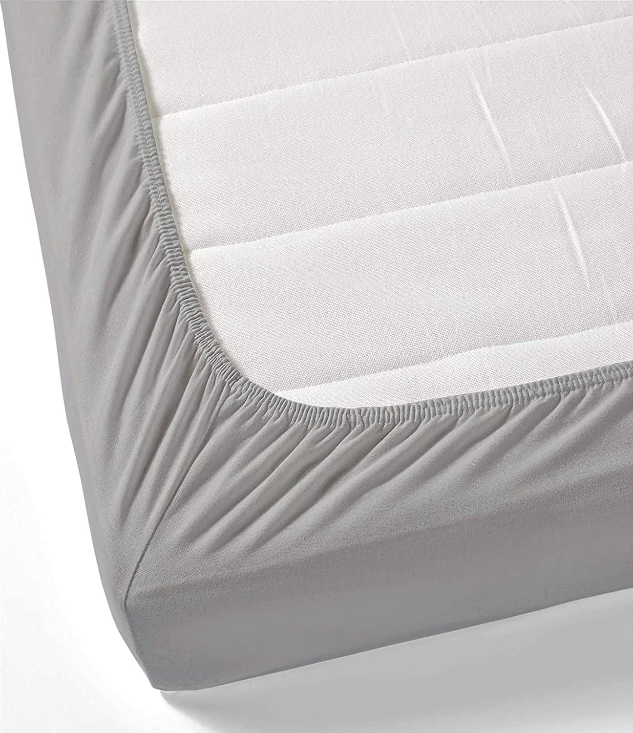 Fitted Bed Sheet Set, 3 Piece Hotel Quality Bedding 400 Thread Count, 100% Egyptian Cotton Luxurious Fitted Bedsheet Stretches Upto 55 Cm Deep - Light Grey Solid, Emperor Size.