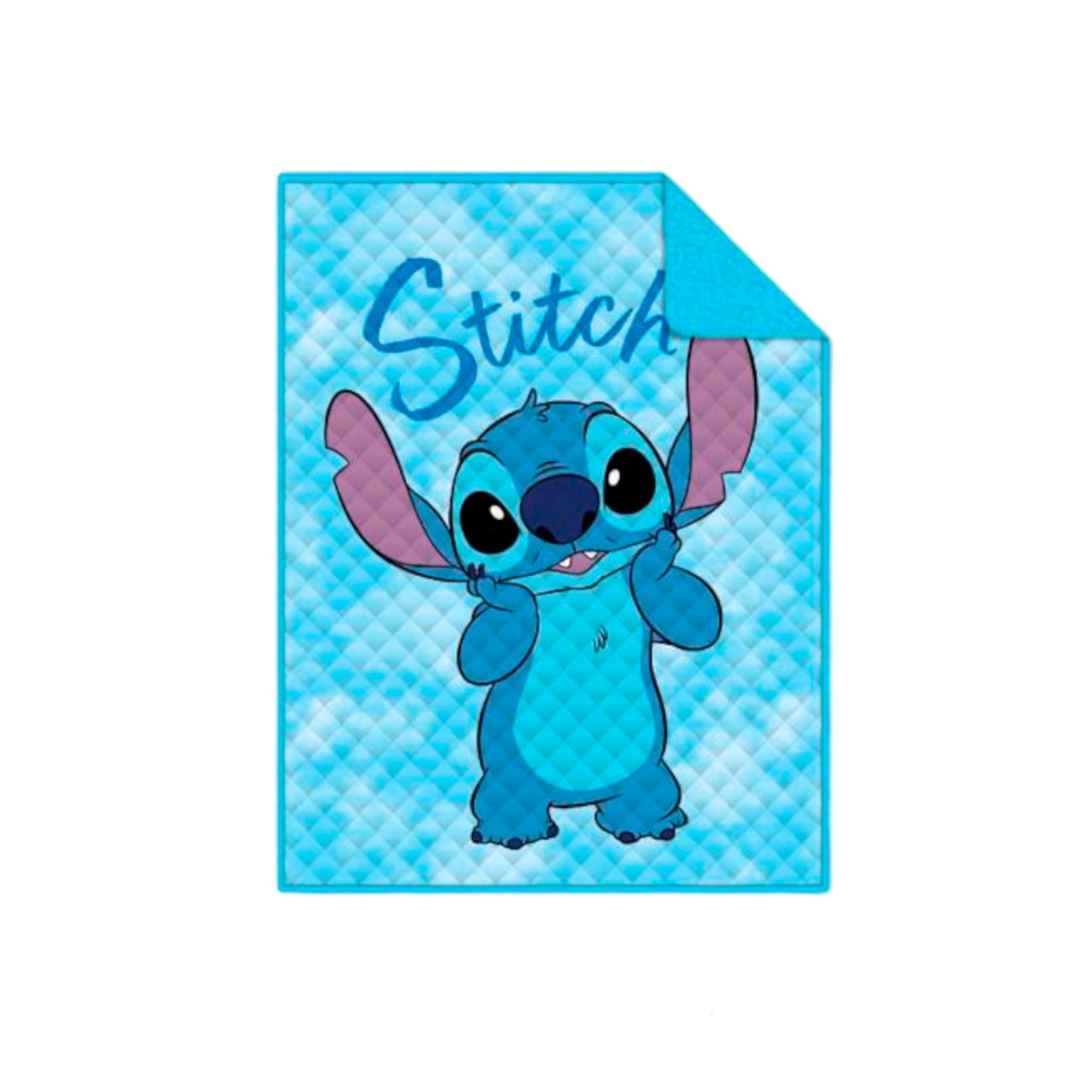 Disney Stitch - Edredón Stitch con Borrego y Sedalina Aterciopelada Invierno Licencia Oficial 180 x 260 cm (90-105 cm) Tacto Suave Cálido Verde Agua