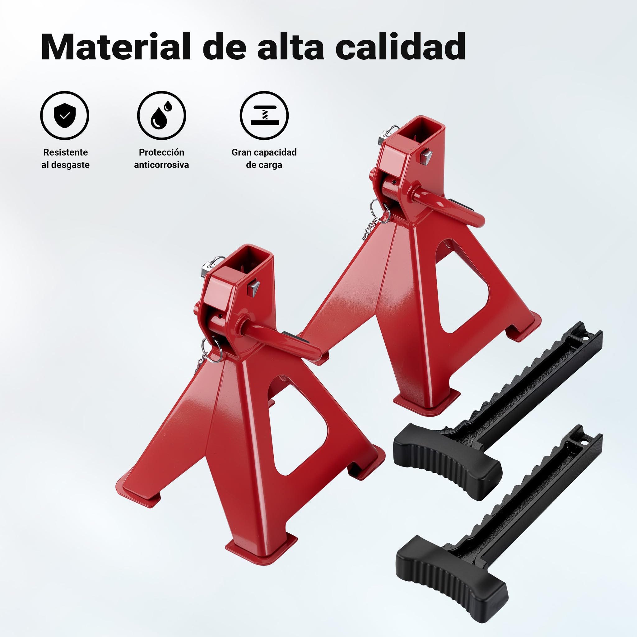 WilTec Set de 2 caballetes para Coches Altura Ajustable 28-42,5 cm hasta 2 toneladas Soportes de Gato Eje de Coche con Doble Bloqueo de Seguridad, Base Amplia Cubierta de Goma Antideslizante