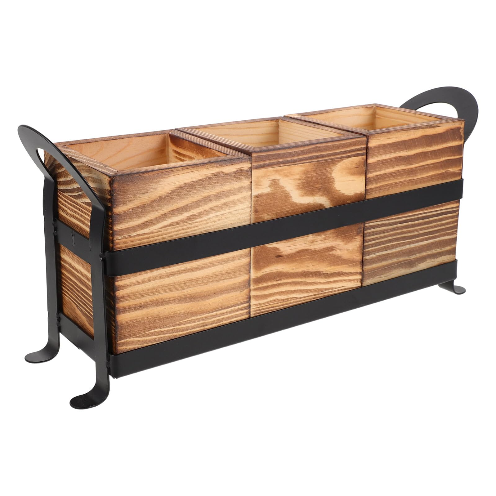 iplusmile Organizador de Utensilios de Madera para Encimera Bandeja para Cubiertos con Compartimentos Soporte Rústico para Cuchillos y Cucharas Caddy Multifuncional para Cocina y Tocador
