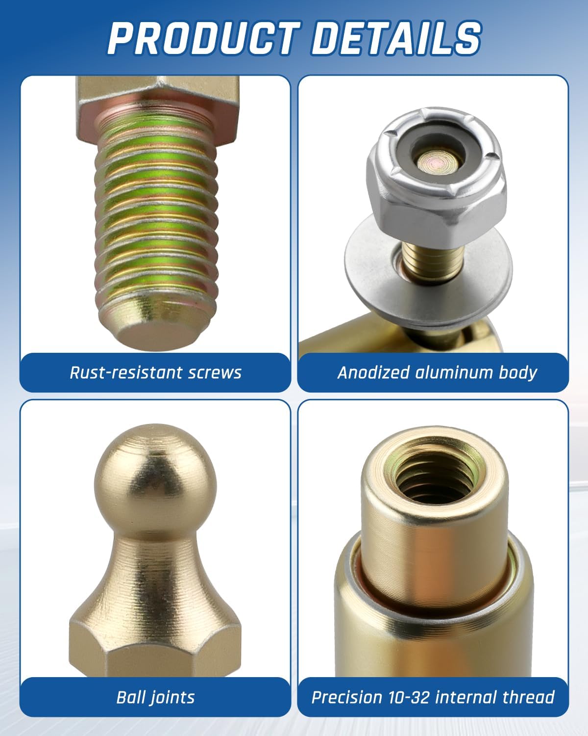 Throttle Disconnect Quick Release Ball Joint 10-32 in Female Thread, Fit for Allstar Throttle Cable Ball End, Throttle Cable End, Steel Carburetor Connecting Rod (4Sets)