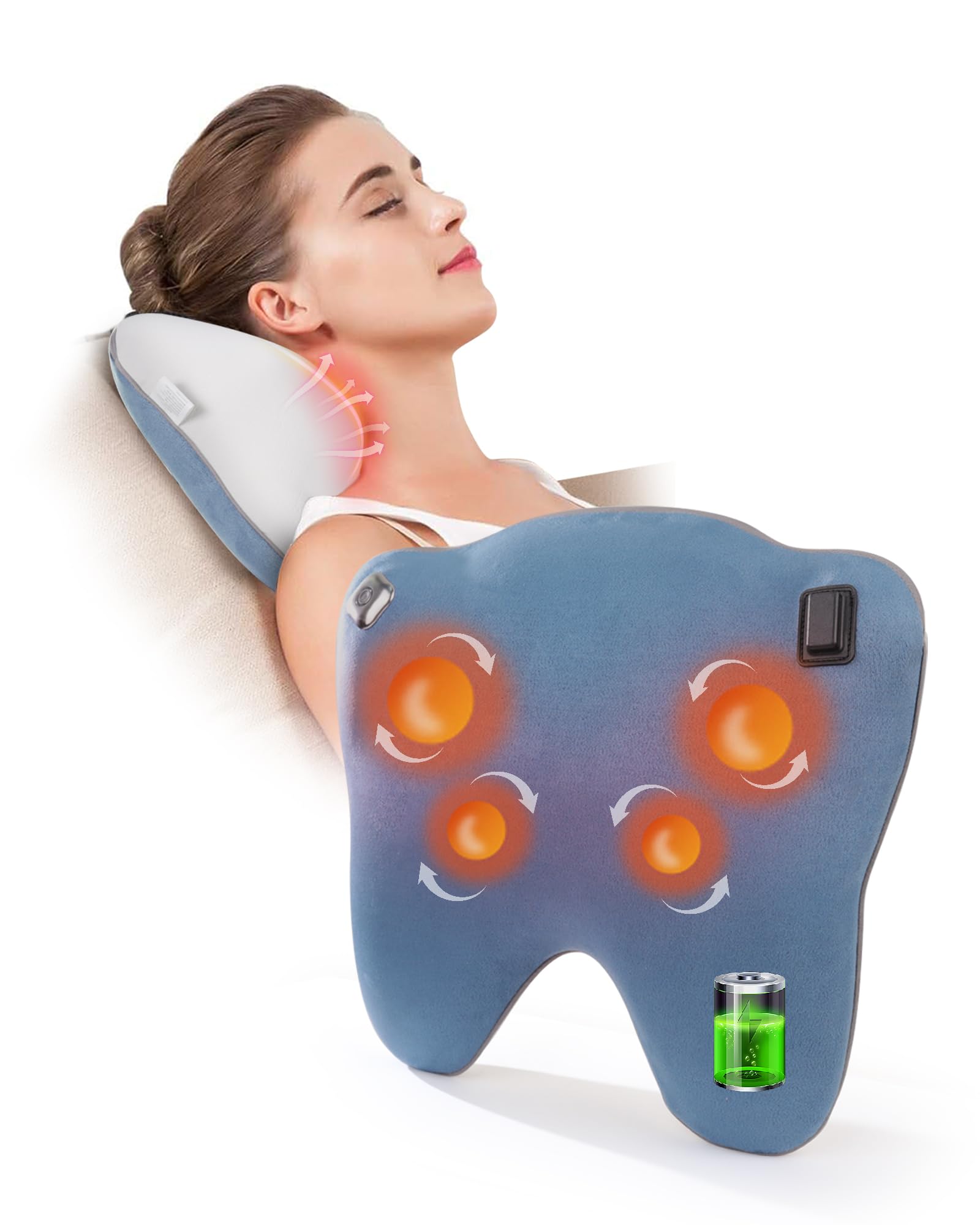 OWAYS Shiatsu Nacken- und Rückenmassagegerät mit Wärme, schnurloses Rückenmassagegerät zur Schmerzlinderung Tiefengewebe, 4D Kneten Nackenmassagekissen für Rücken, Schulter, Beine