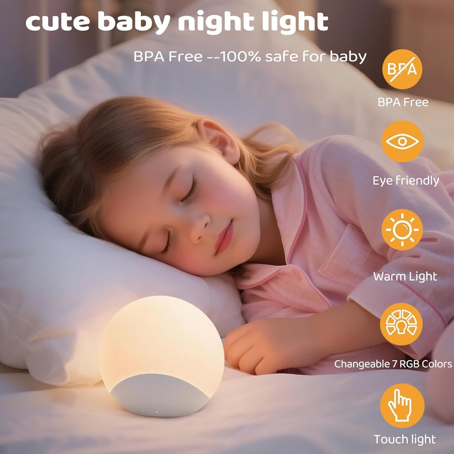 IYT Simpatica luce notturna per bambini, 7 colori, dimmerabile, luce notturna per bambini, in silicone al tatto, per l'allattamento al seno, morbida senza BPA, luce per la camera dei bambini