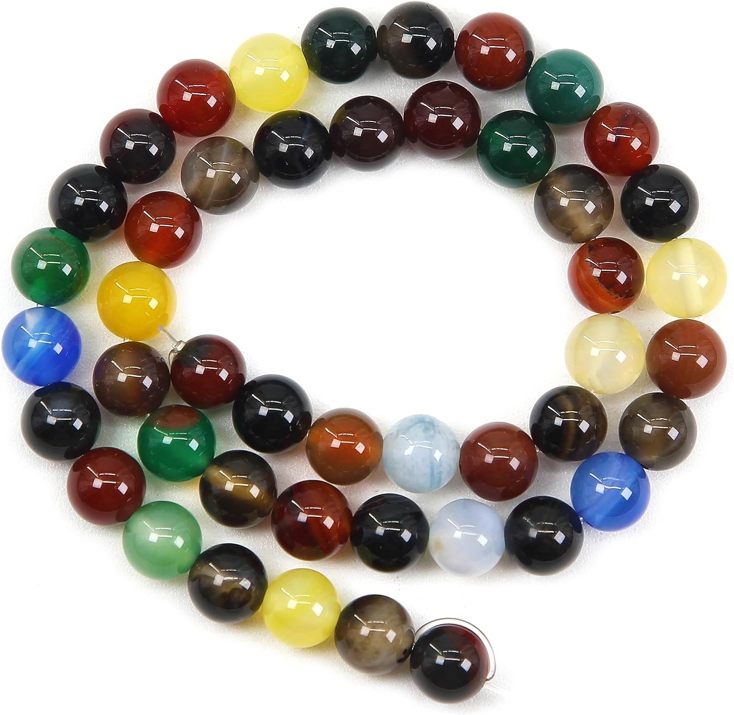 Natural Round Loose Beads Jewelry Making DIY Bracelet Necklace Material 1 Strand 15 Inches (8mm, Colorful Agate Round Beads) 8mm Colorful Agate Round Beads