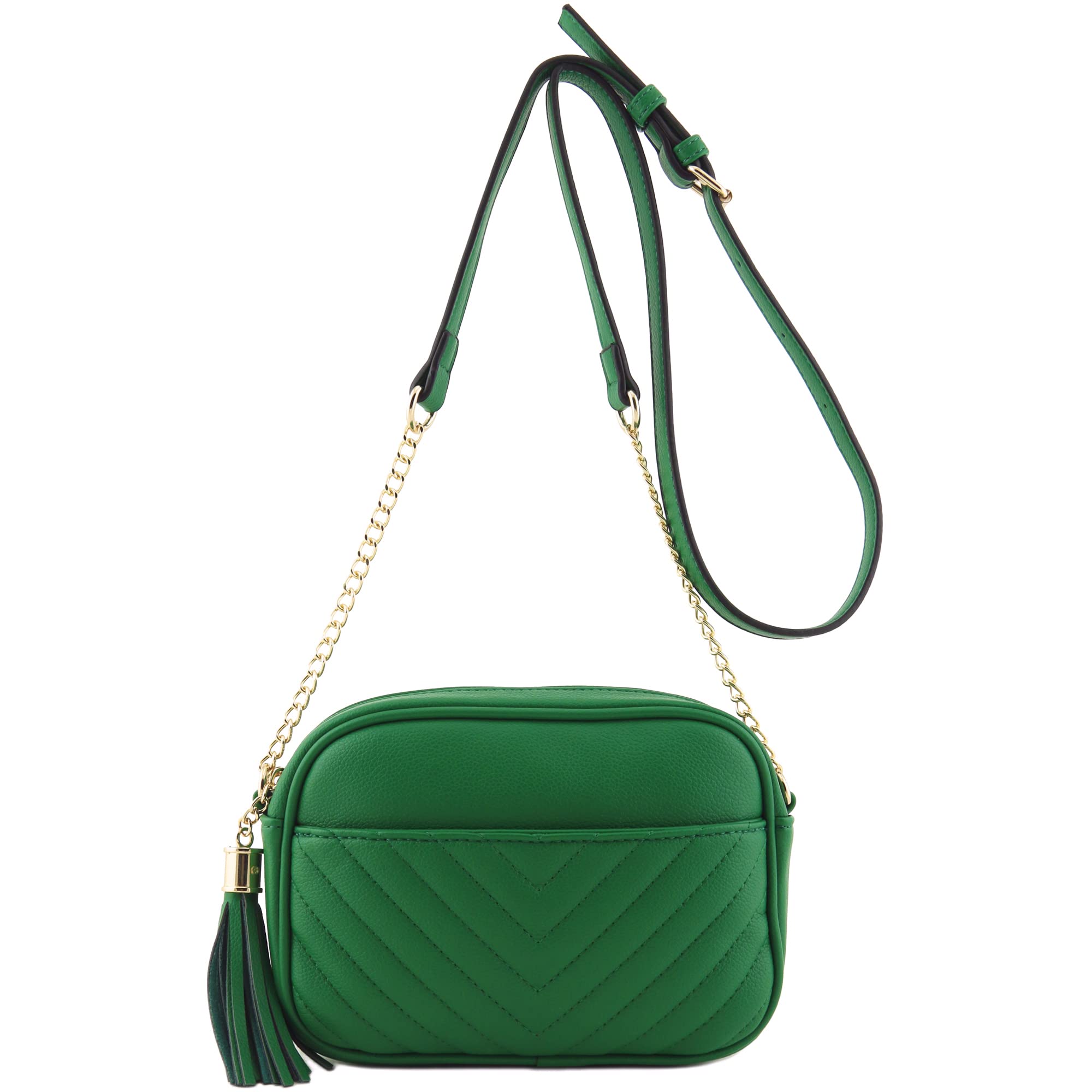 Photo 1 of ***NEEDS TO BE SEWN***SEE NOTES
Chevron Quilted Crossbody Camera Bag with Chain Strap and Tassel Kelly Green
