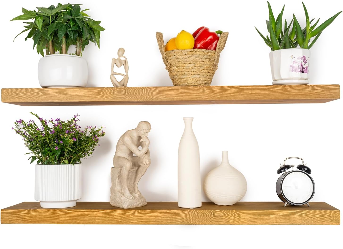 BGMG Wood Floating Shelves 36 inch, Wide Rustic Wooden Wall Shelves for Bathroom Living Room Bedroom Kitchen Farmhouse Set of 2-36x 6.7 x1.25 inch- Yellow Brown