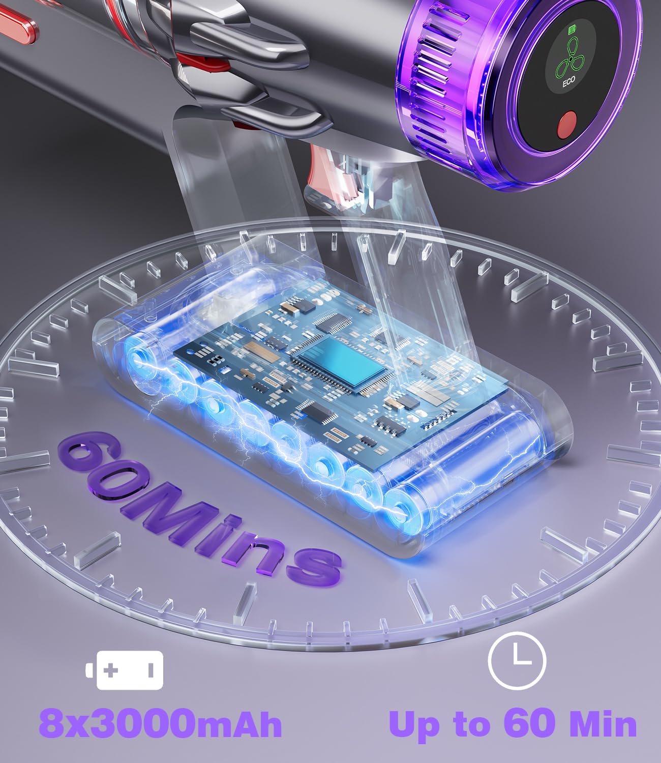 EUARY Aspirapolvere Senza Fili 55Kpa&600W, 60Mins Scopa Elettrica Senza Aspirapolvere Senza Fili Potente, 11 Stadi Filtrati OLED Smart Anti-Avvolgimento, per Peli Animali/Pavimenti/Tappe