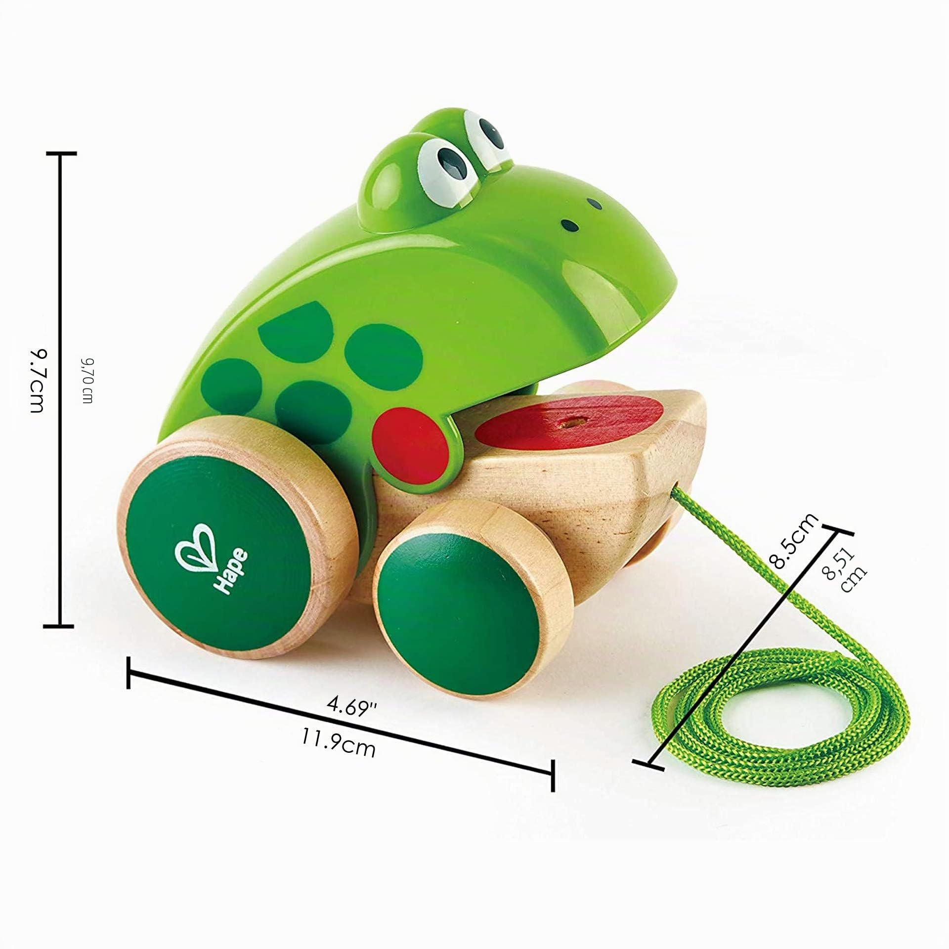 Hape Rana da tirare | In legno e ABS | Ranocchia che apre e chiude la bocca