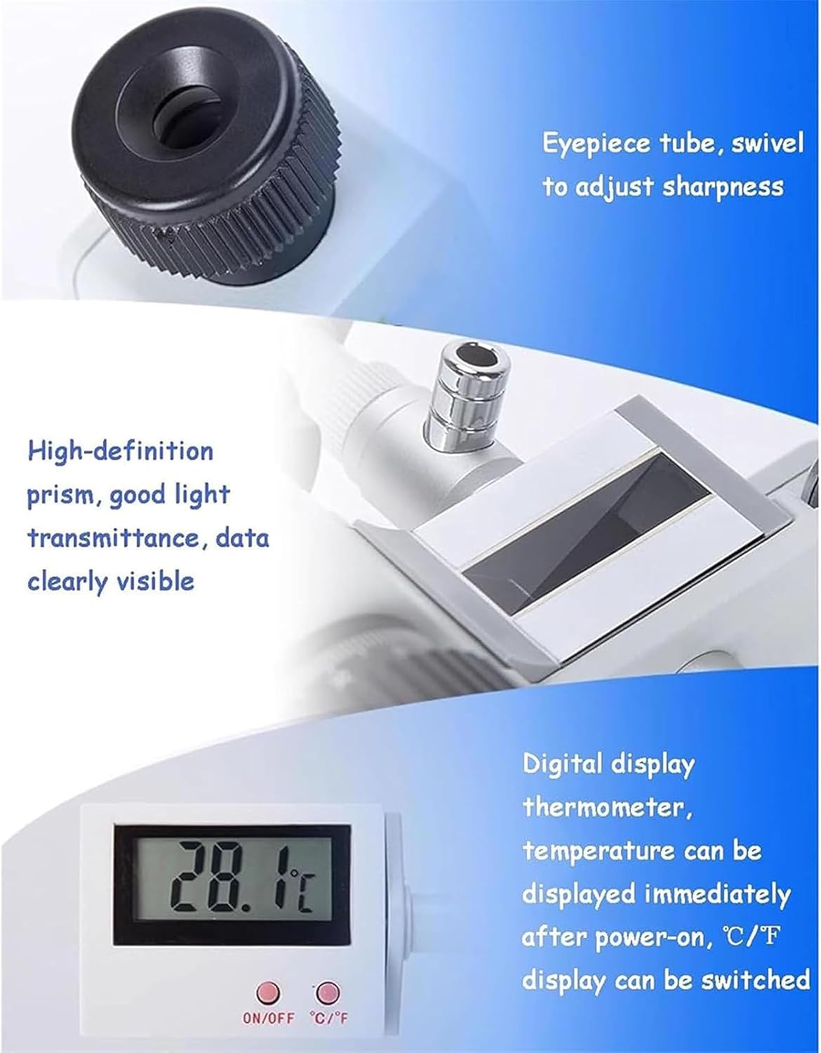 Monocular Abbe Refractometer, Digital Lab Brix Refractometer with Adjustable Sharpness, 1.3000-1.7000 ND and 0-95% Brix Measurement, 0.0002 Accuracy