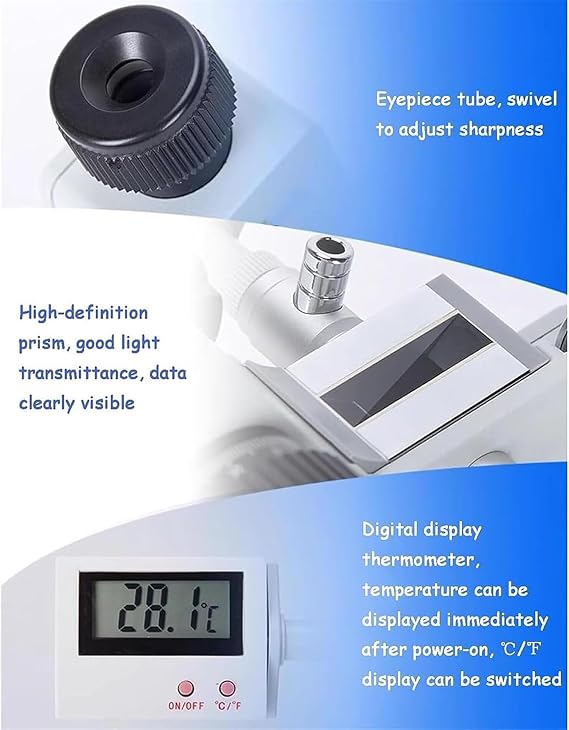 Professional Digital Lab Refractometer with Adjustable Sharpness, Monocular Abbe Refractometer, Automatic Brix Refractometer Refractive Index Nd 1.3-1.7, Brix 0-95% with Thermometer