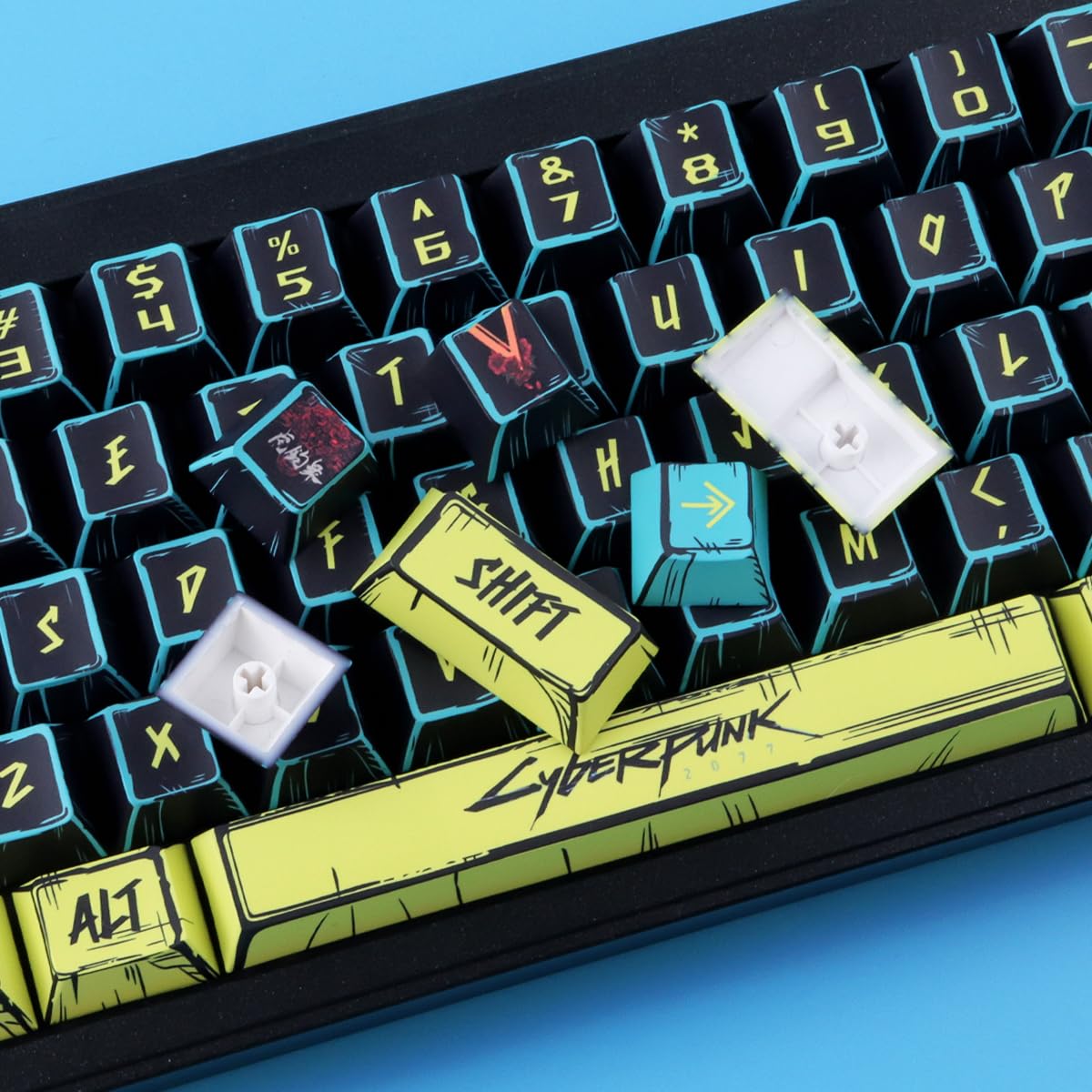JakeTsai Keycap PBT, 146 tasti sublimati con profilo Cherry Cyberpunk 2077 stile manga set per interruttori magnetici Cherry layout ISO/ANSI