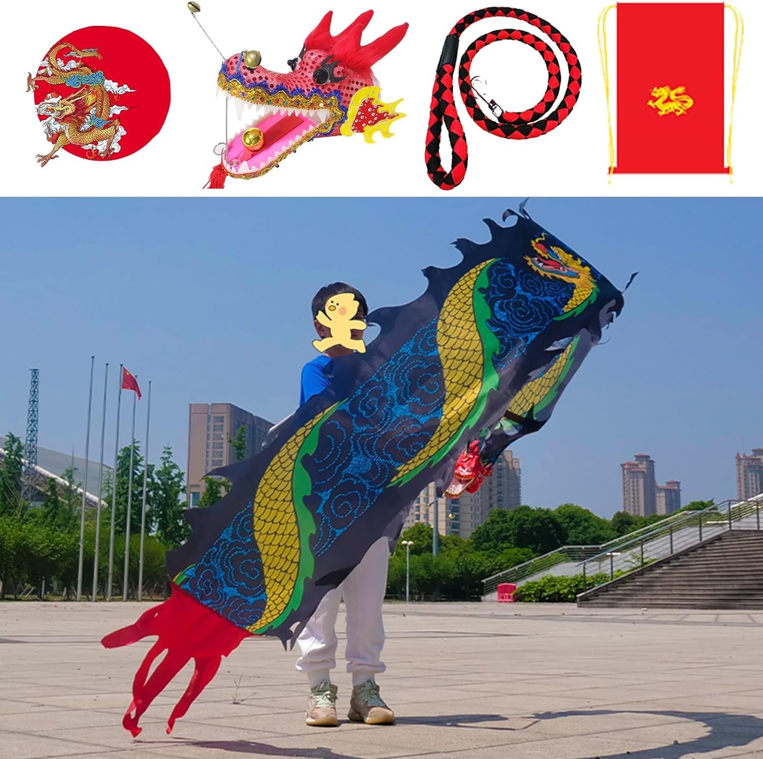 TFG - Ttfd Dragon Dance Flag, Ribbon Flutter, 2m/3m/5m, Perform Stage Talent with Friends, Outdoor Fitness(Black,3 m (9.8 ft))