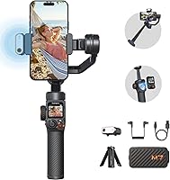 Hohem iSteady M7 Smartphone Gimbal: AI Magnetic Tracker, Touchscreen Remote, Fill Light, Extension Rod, 500g Payload for iPhone Android