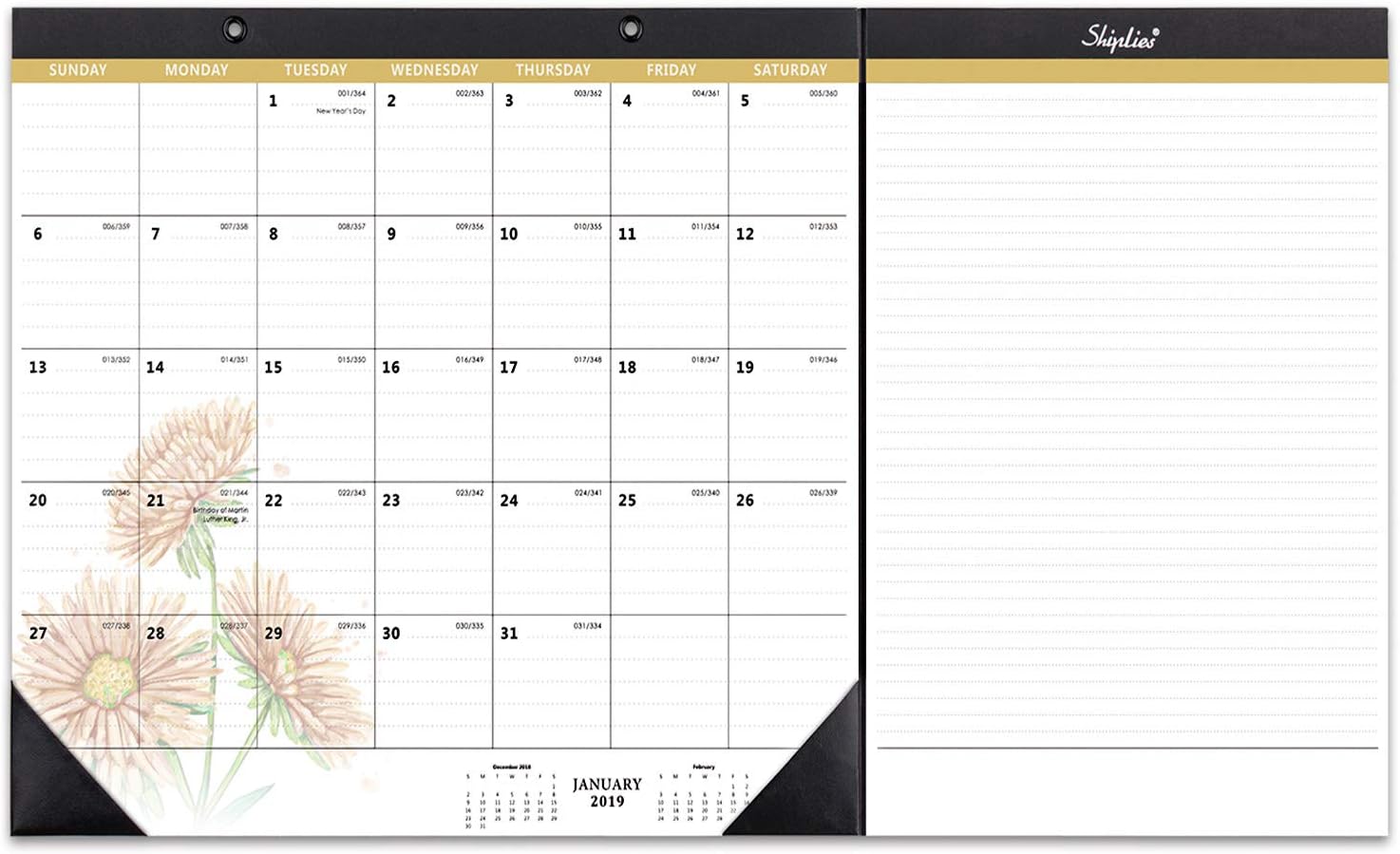 2019 Daisy/Giraffe Monthly Desk Pad Calendar with Extra 2 Pack Legal Writing Pads for Daily Notes, 22.5" x 12" (Background Design May Vary)