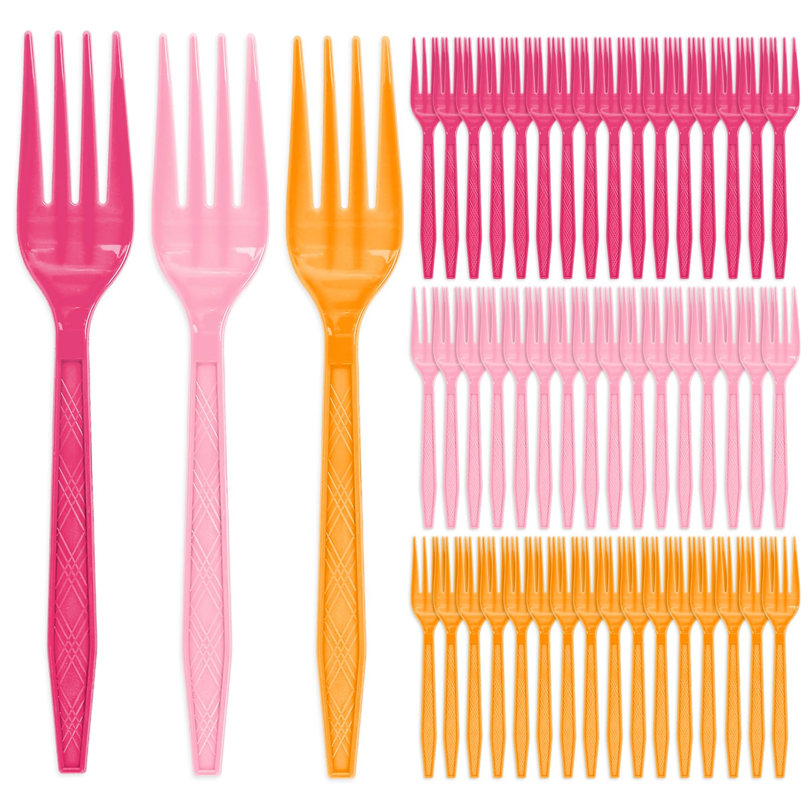 FYSUIMU Forchette usa e getta in plastica colorata, 60 pezzi, rosa acceso, rosa chiaro, arancione, per compleanni, baby shower, addio al nubilato, decorazioni per feste