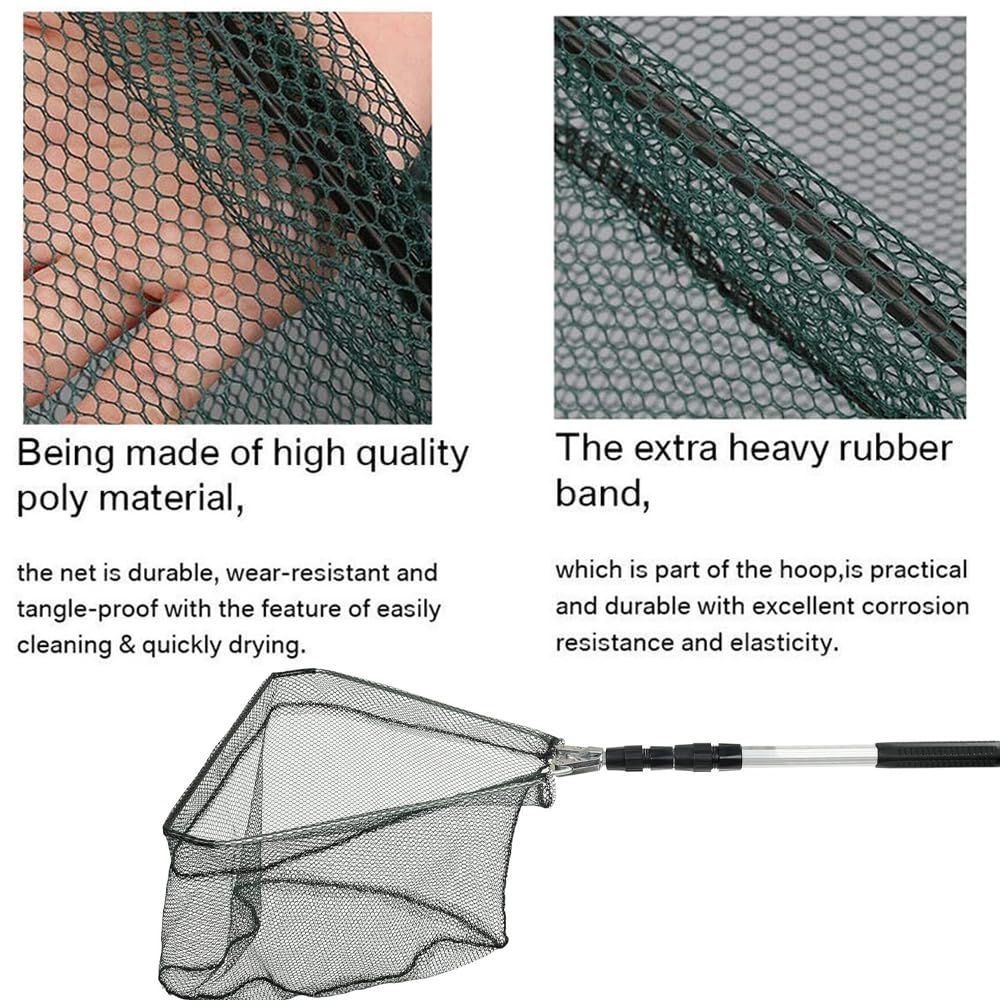 Épuisette de pêche Pliable de 130 cm - Cadre Triangulaire Stable - Épuisette de pêcher caoutchoutée pour étang, ruisseaux, Lacs et pêches en Bateau - Accessoire de pêche d'extérieur pour Adultes et
