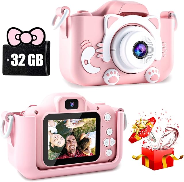 CIMELR Kids Camera Toys for 6 7 8 9 10 11 12 Year Old Boys/Girls, Kids Digital Camera for Toddler with Video, Christmas Birthday Festival Gifts for Kids, Selfie Camera for Kids, 32GB SD Card