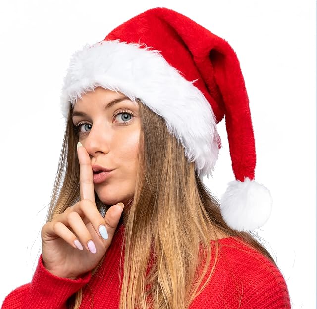 Christmas Hat - Santa Hats for Adults Baby with Deluxe Plush, Xmas Hat Comfy as Christmas Party Hats, Santa Claus Hat Traditional Red, Christmas Hats for New Year Festive Party Supply
