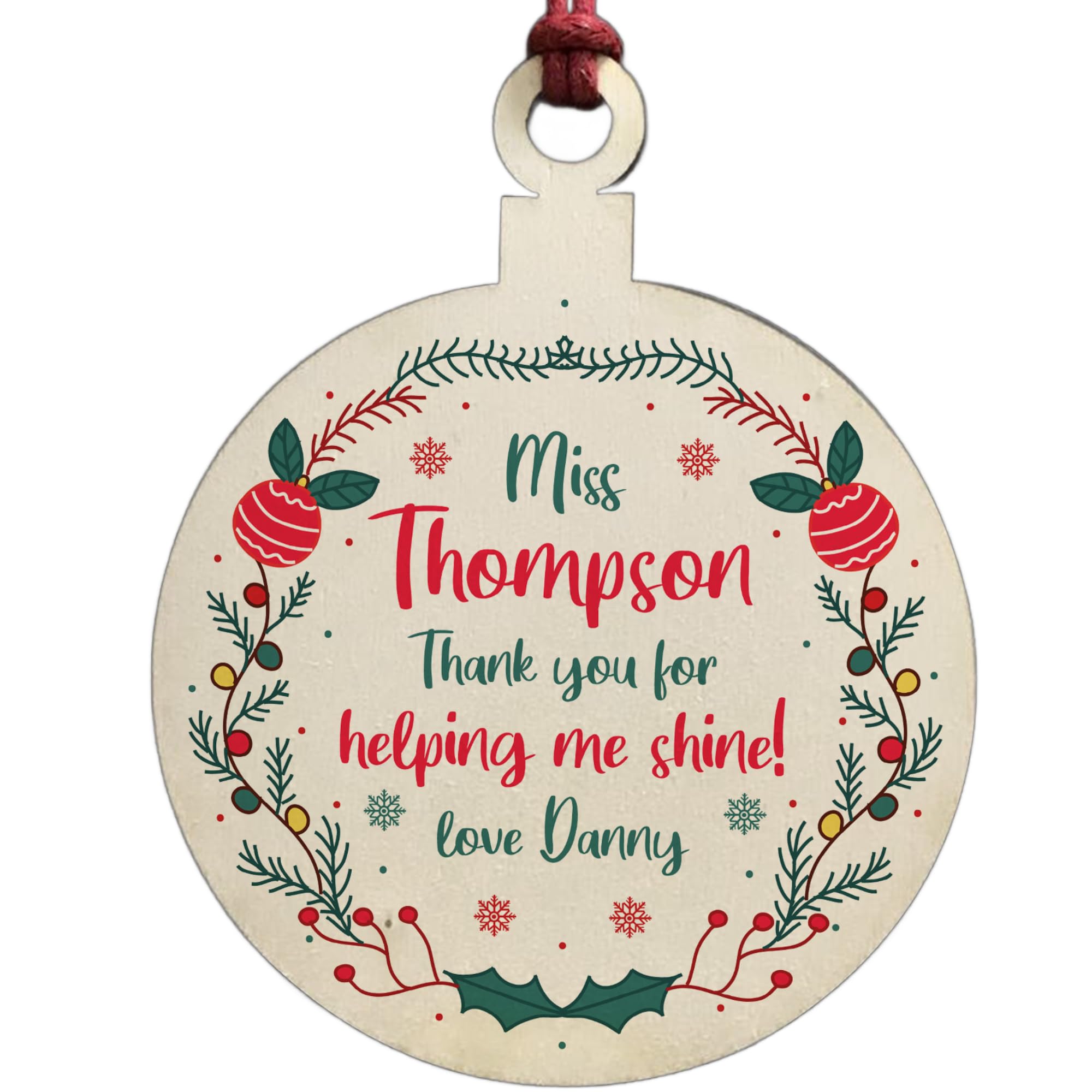 Thank You For Teacher Assistant Personalised Bauble Nursery Teacher Gift