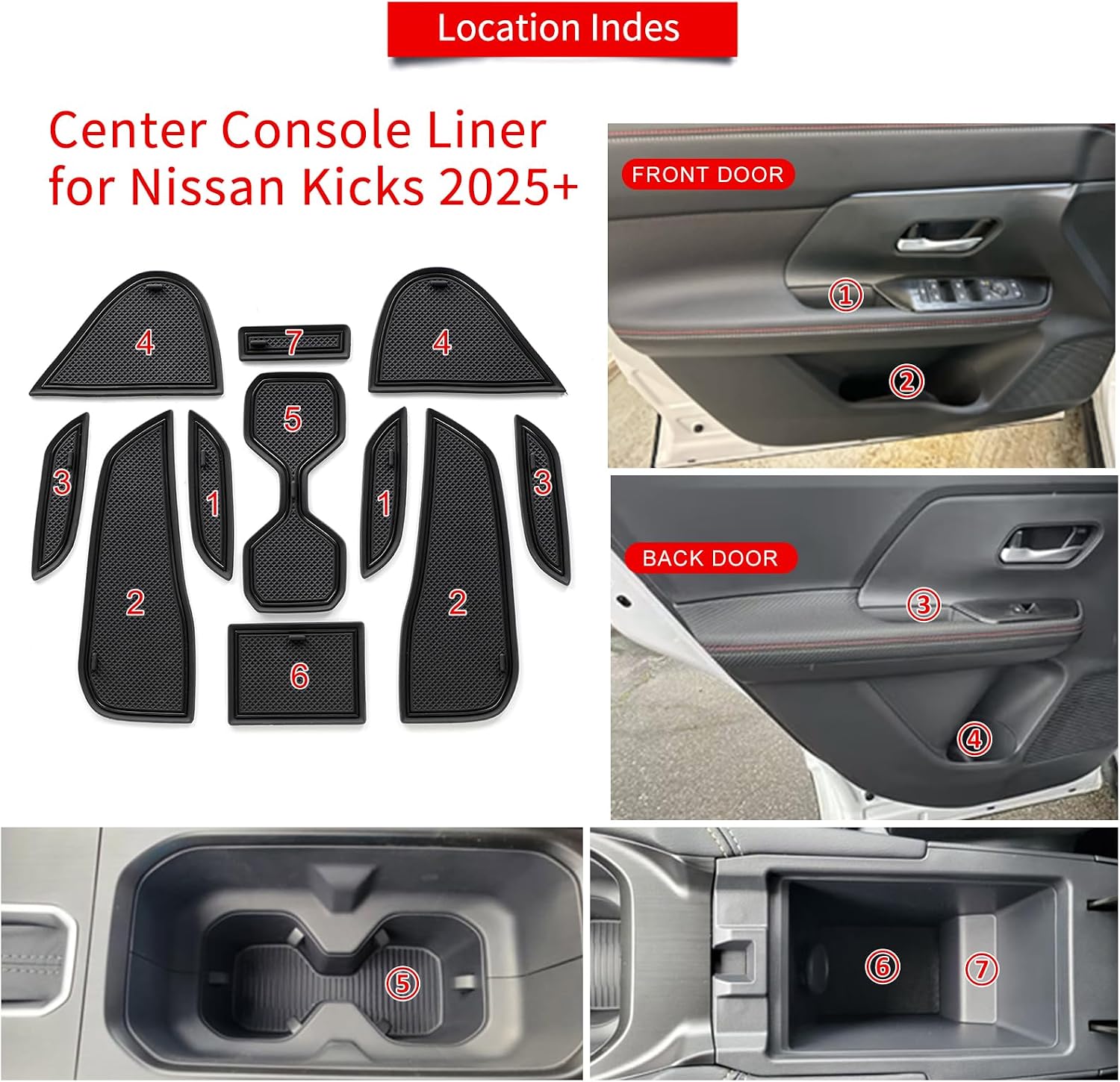 smabee 11PCS Center Console Liner Compatible with Nissan Kicks 2026 2025 2024 Cup Holders Inserts for 2025 Kicks Door Slot Mats Anti-Dust Mats Interior Accessories (Black)