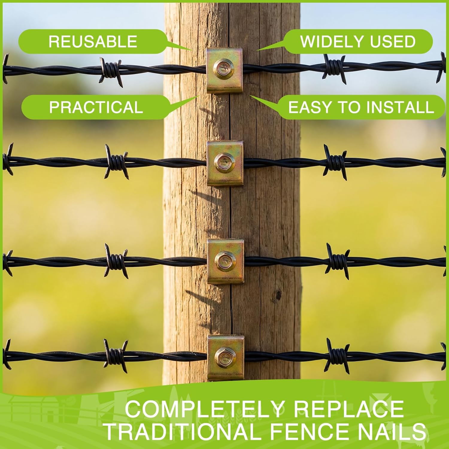 170pcs Fence Staples Fasteners for Wire Fencing Reusable Fence Nails Post Screws for Wire Mesh Woven Fencing, Farm & Garden (1.5inch)