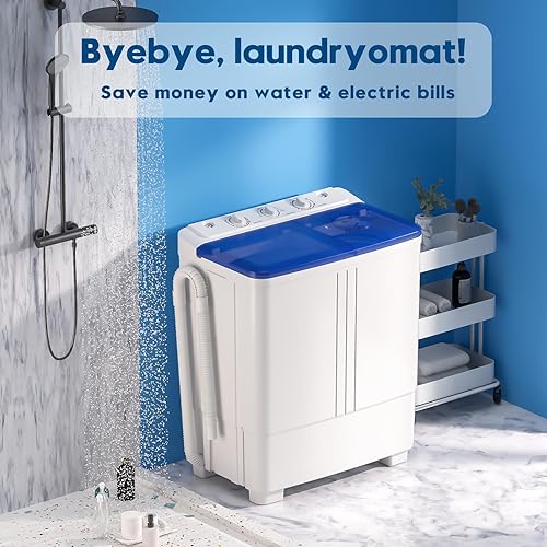 Miniatura 6 de Auertech Lavadora portátil, lavadora de doble tina de 20 libras, mini máquina de lavandería compacta con bomba de drenaje, lavadora semiautomática