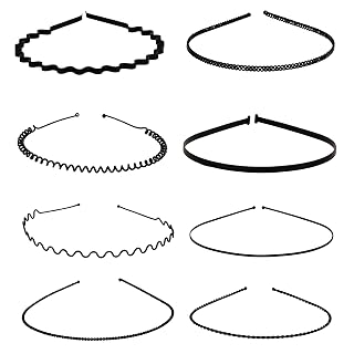 Cerrito Black Metal Hair Band for Men – 8 Pcs Wavy Non-Slip Adjustable Headbands for Women, Boys, and Girls, Facial Sports, Yoga, Running, Face Wash, Fashion Hair Accessories - Amazon product rated Grade B