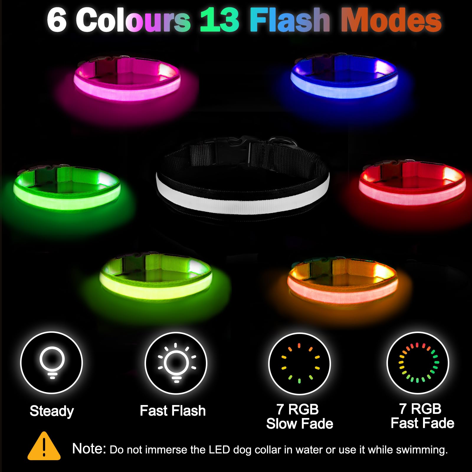 Nepfaivy Collare Luminoso per Cani Ricaricabile - Collare per Cani a Led con Lunghezza Regolabile, 3 Modalità di Illuminazione per la Sicurezza Notturna, Nero