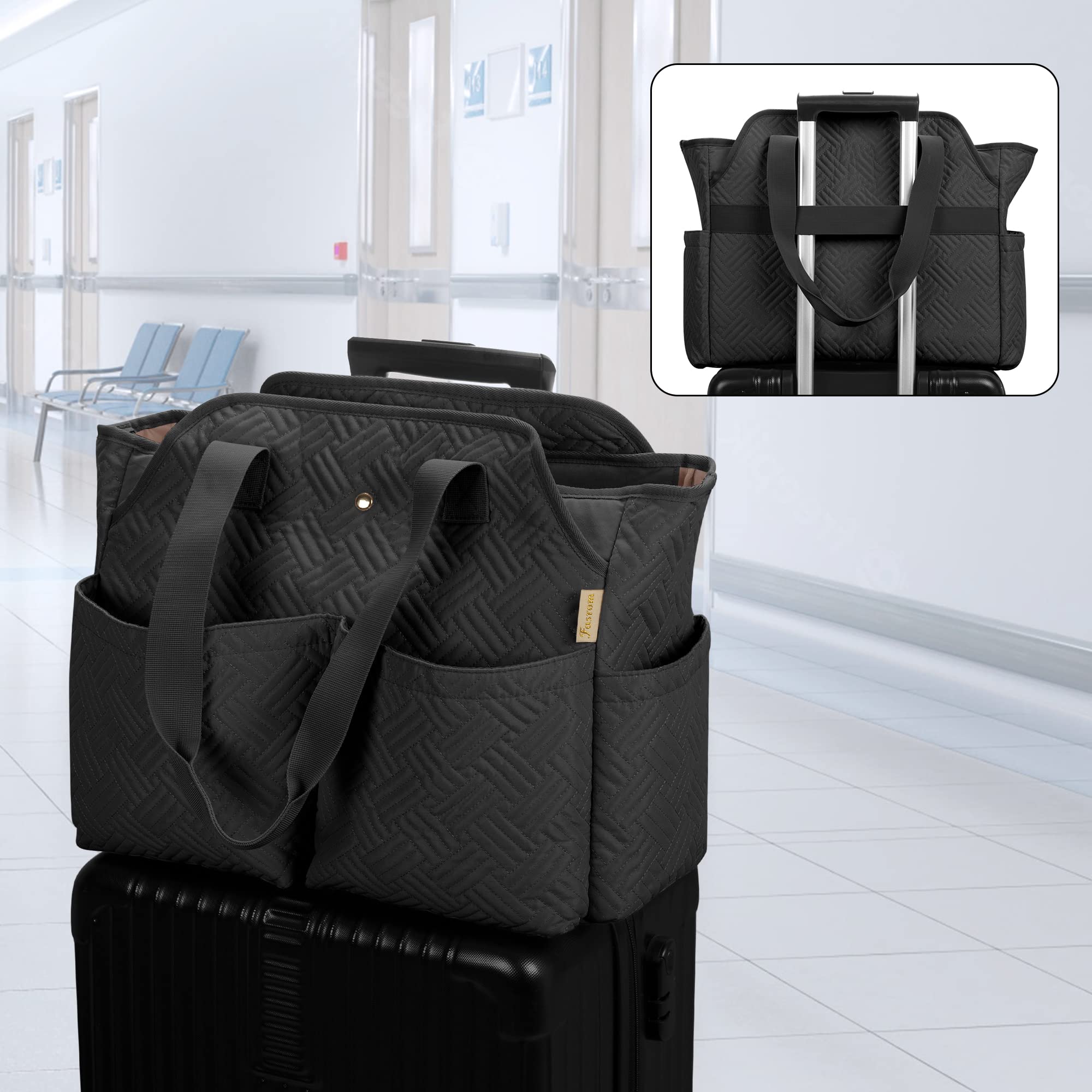 Fasrom Bolsa Enfermera con Compartimento Portátil para Estudiantes | Funda Acolchada 15.6", 2 Capas Separadas, 3 Portaboligrafos, 4 Bolsillos Internos y Externos, Estudiantes, Medicos