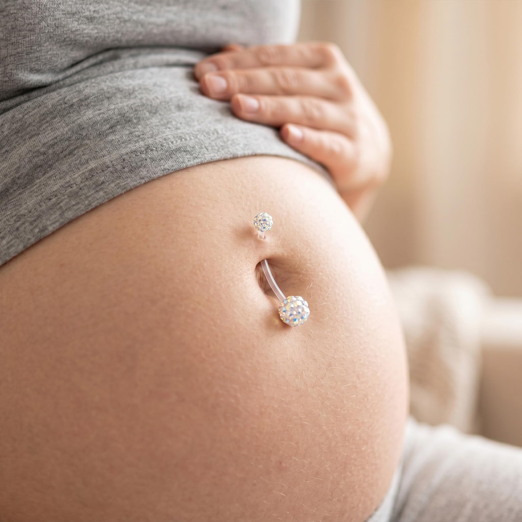 LAURITAMI 4 szt. ciążowe pręty do brzucha ciążowe 14G (1,6 mm) długość 32 mm/38 mm przezroczysty plastikowy kolczyk do pępka biżuteria dla kobiet
