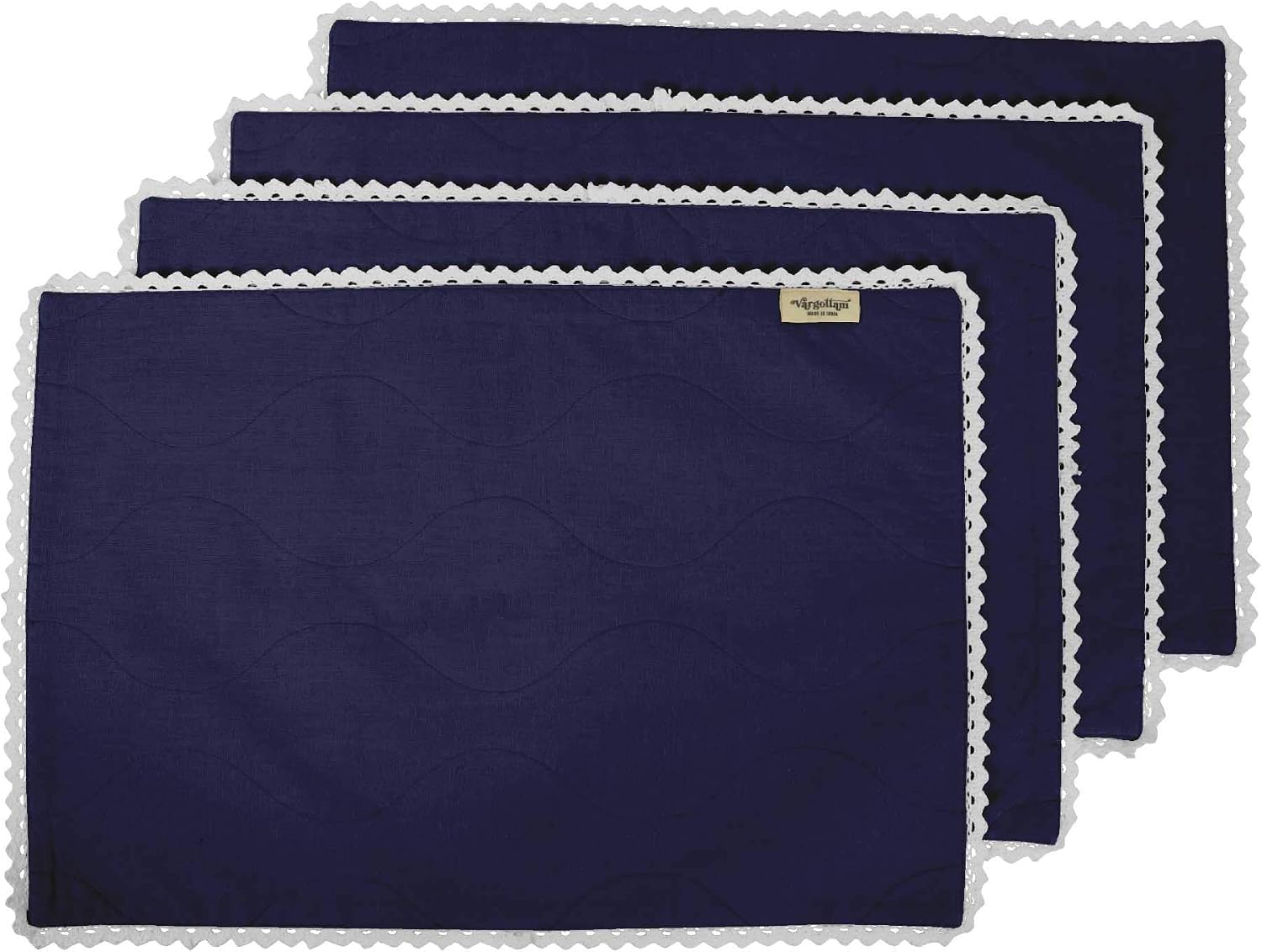 Dark Blue Home Decor Reversible Table Decor White Lace Placemats Reversible Dining Mat-Set of 4