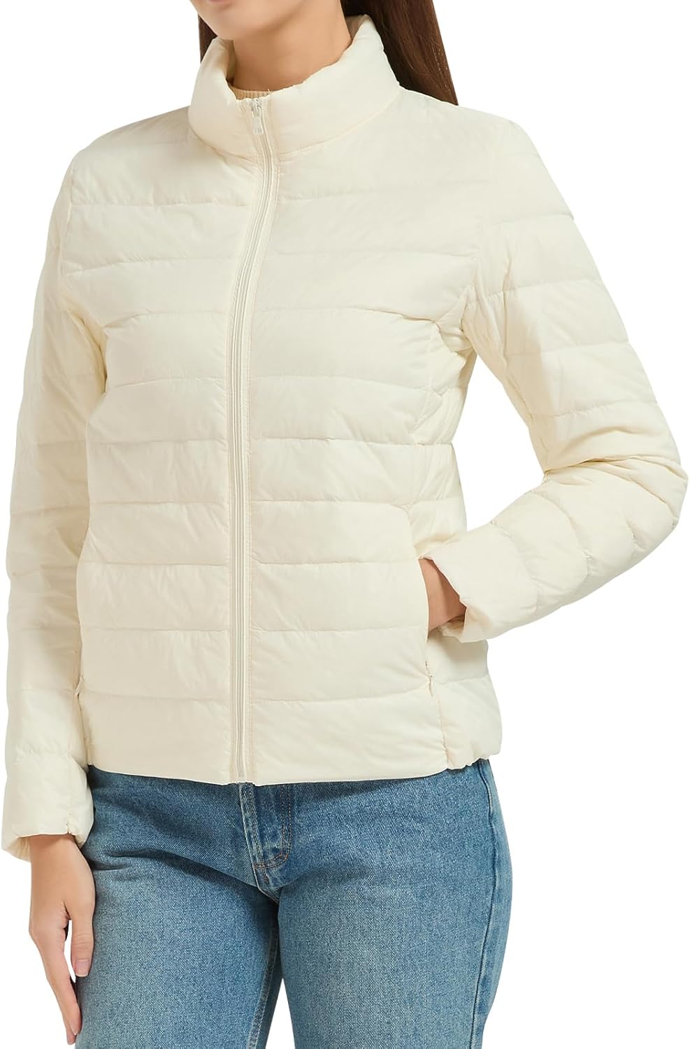 Women's Quilted Lightwight Puffer Jacket, Down Jacket Coats with Pockets, Portable Winter Coat with Storage Bag