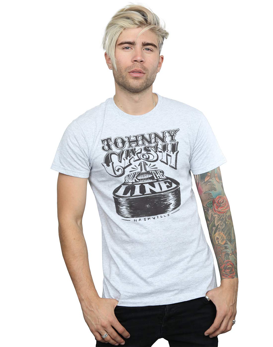 Absolute Cult Johnny Cash Men's Nashville Guitar T-Shirt Sport Grey Large