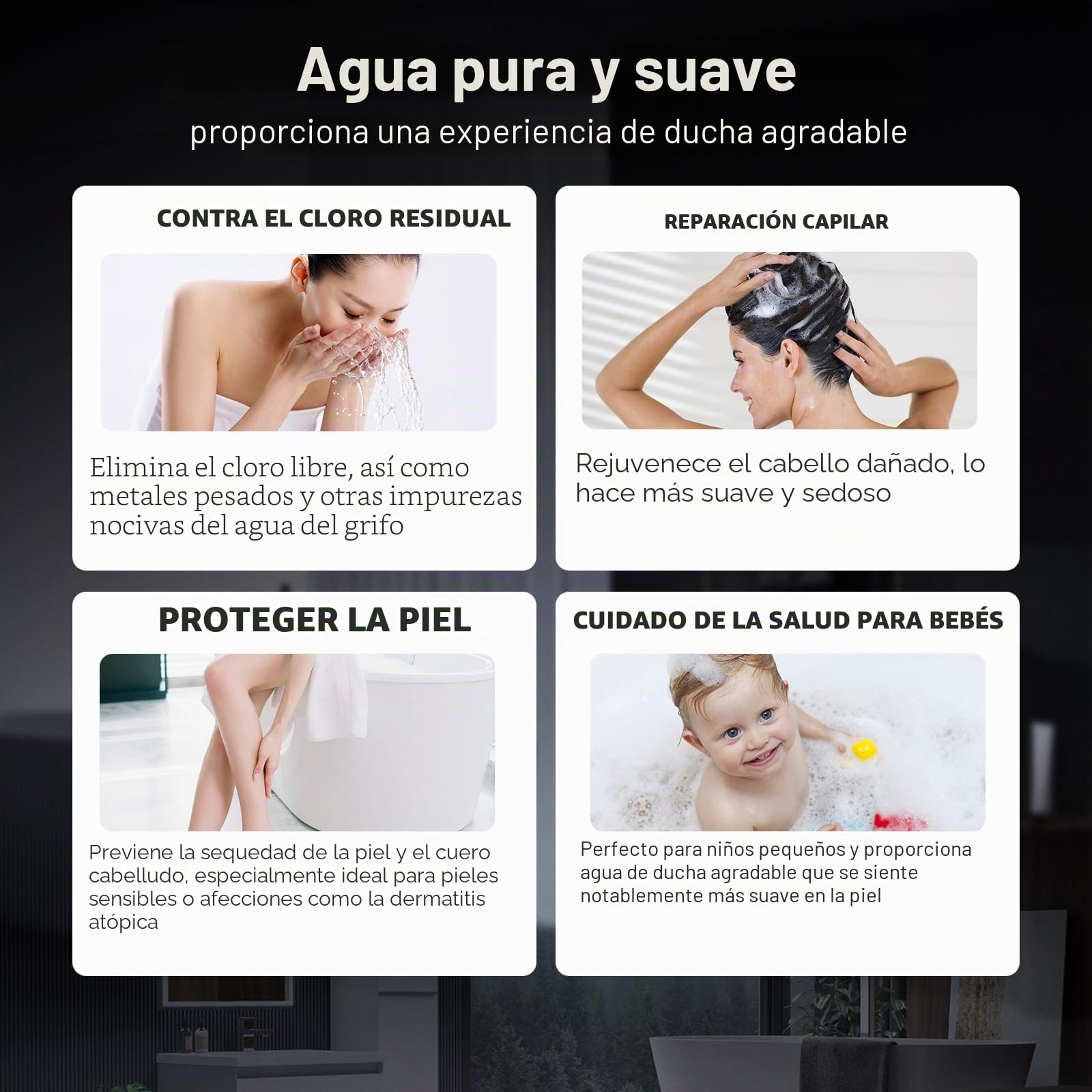 MEKO Alcachofa de ducha con filtro, manguera de 1,5 m, alta presión, color | Cabezal de ducha de ahorro con 3 chorros, reduce el cloro residual, bacterias y metales pesados en agua dura