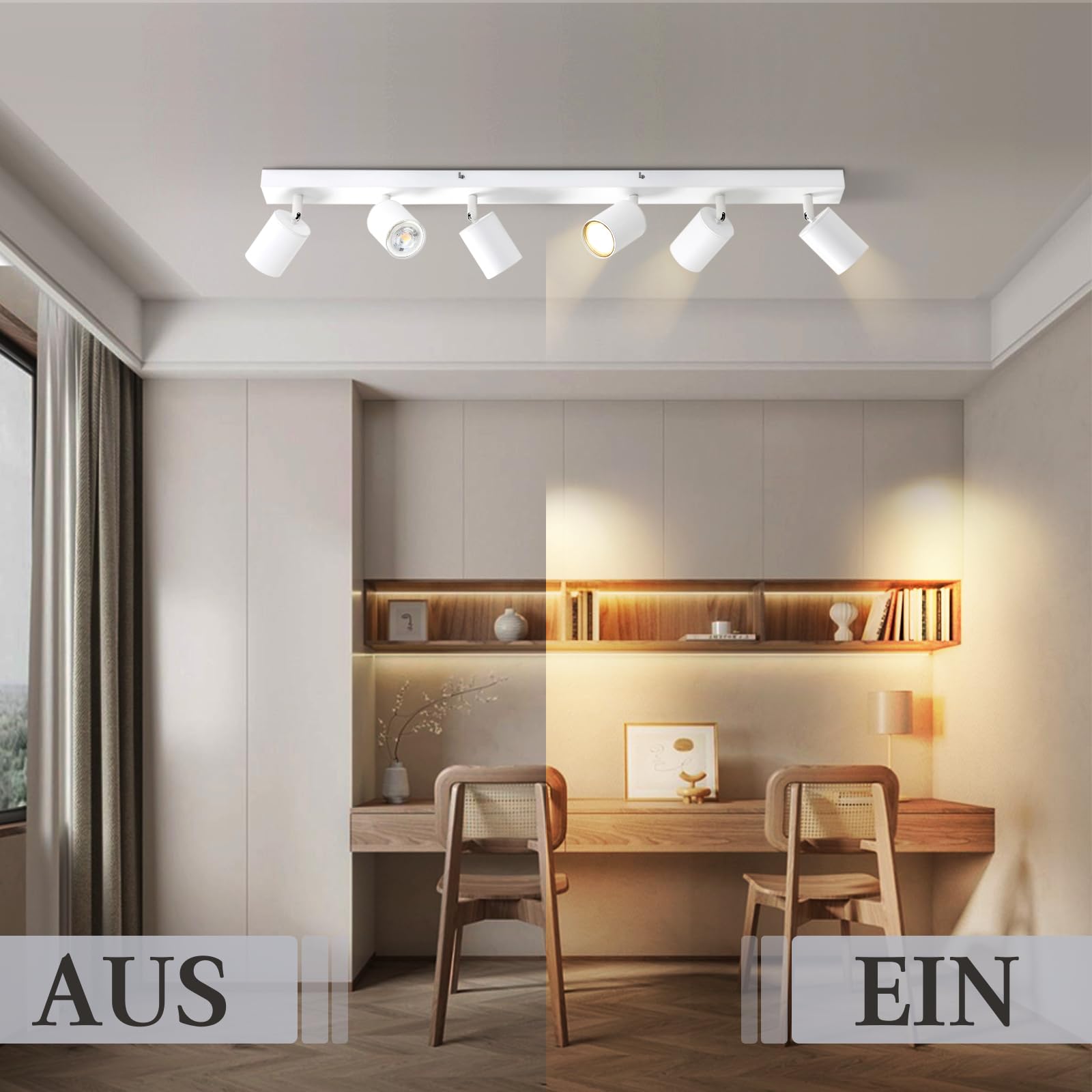 Glitzerlife Spot de plafond LED 6 flammes plafonnier blanc