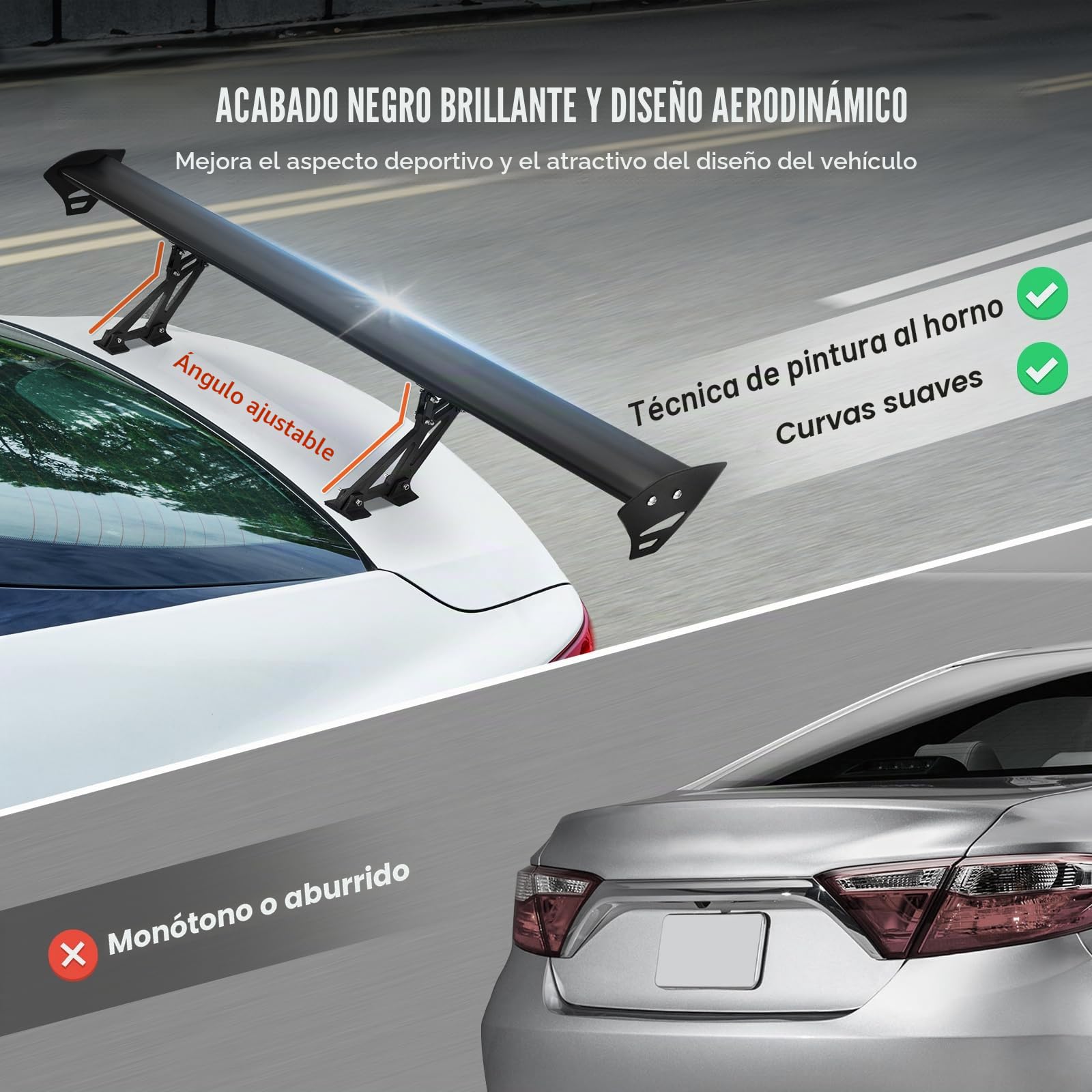 VEVOR GT Wing - Alerón universal de 43.3 pulgadas con cubierta única, aluminio ligero ajustable, alerón trasero para coches y carreras BGW/JDM Drift negro