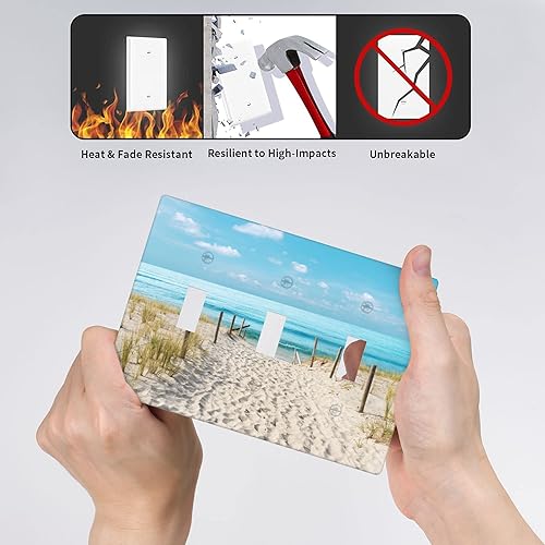 Miniatura 5 de Placa de pared de triple palanca de arena blanca océano azul con interruptor de luz de 3 bandas para baño, dormitorio, cocina, decoración de pared,