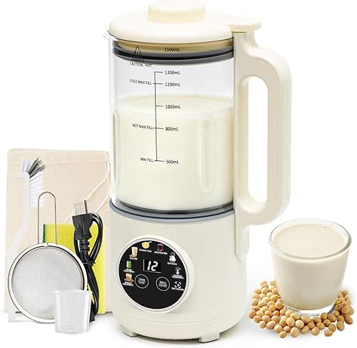 8-in-1 Nut Milk Maker Machine, 50oz Glass Soy Almond Oat