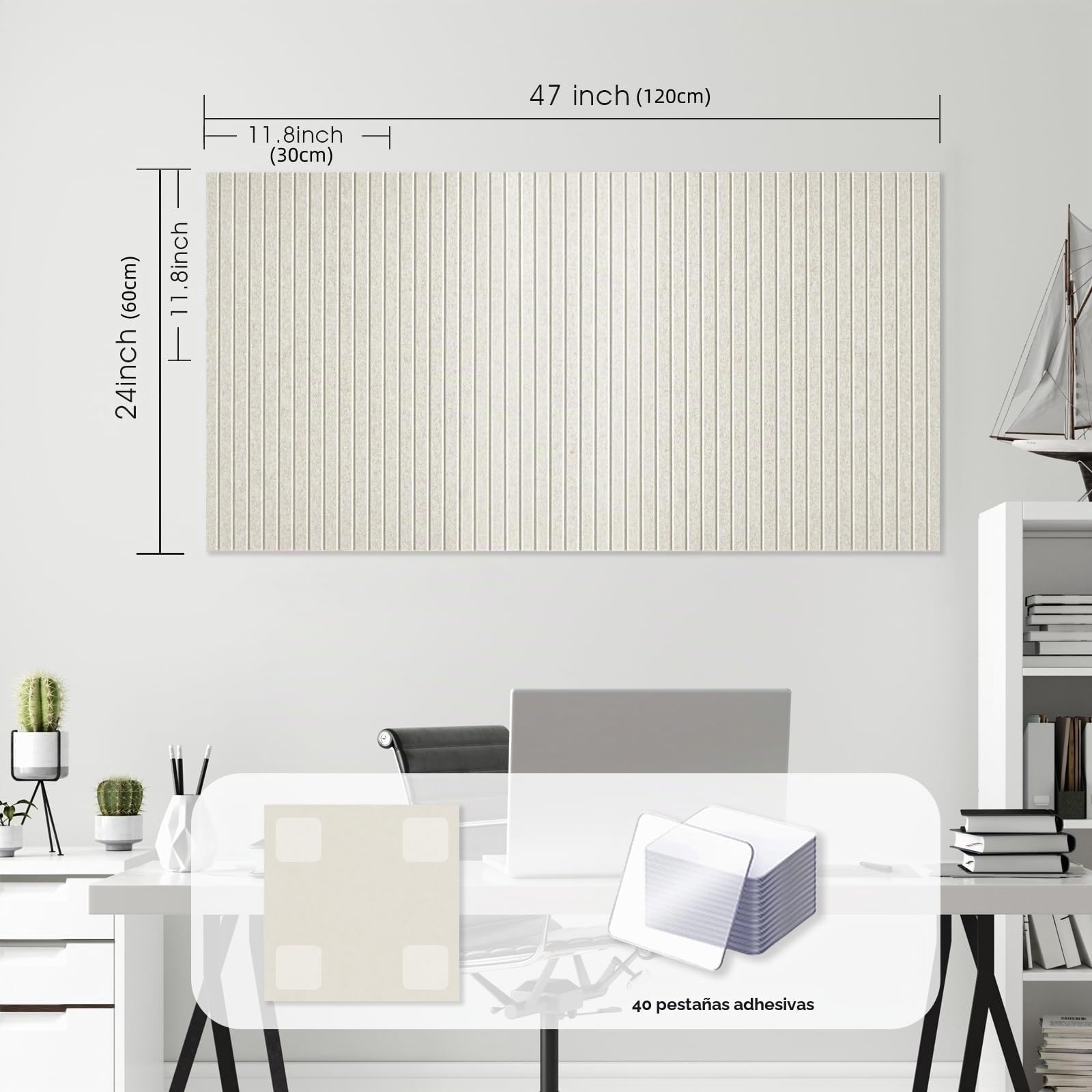 Cuadro de fieltro grande para oficina (120 x 60 cm, 8 paneles de pared de fieltro con adhesivo y tachuelas, pizarra fotográfica/memo/pantalla para escuela, hogar, cocina