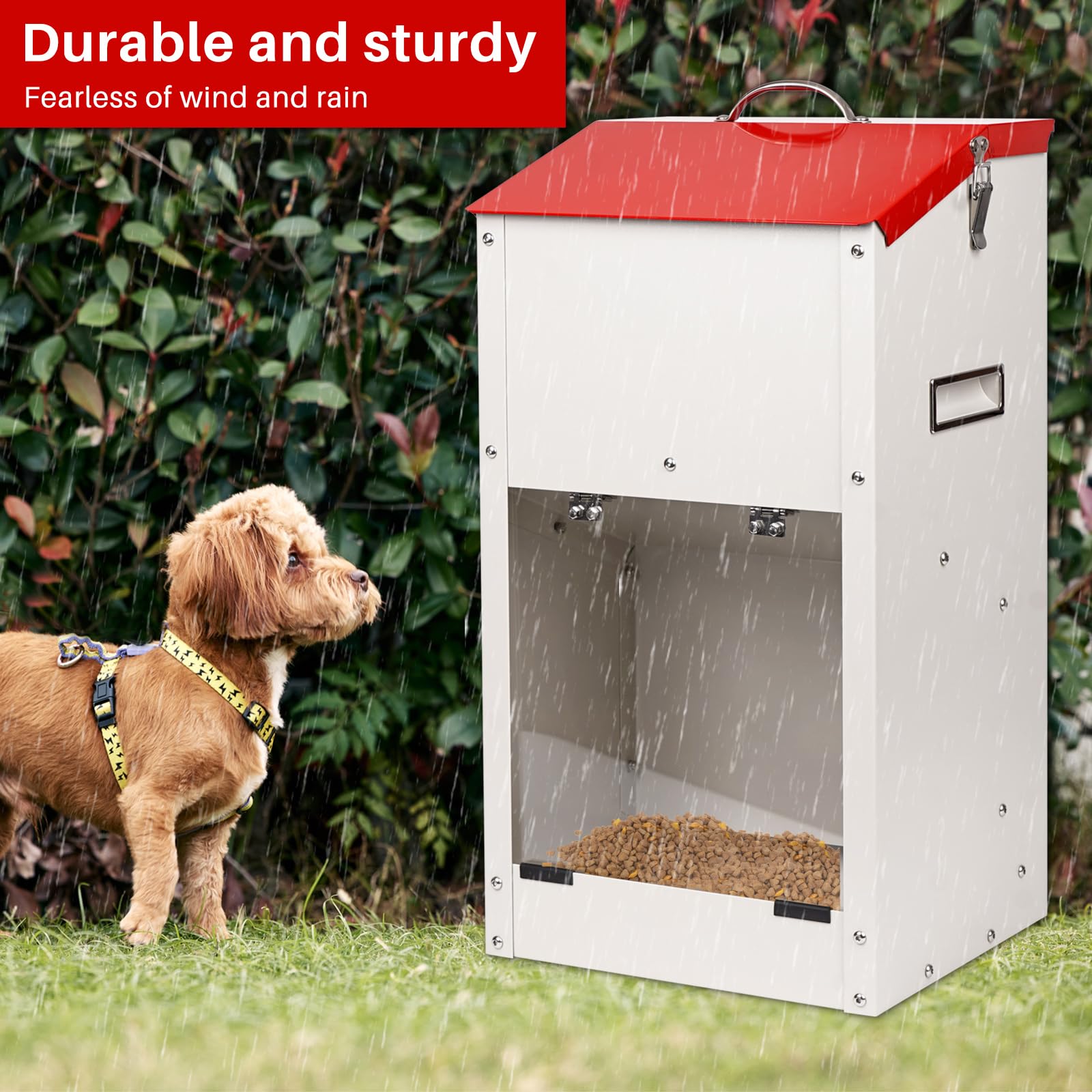 Comedero para Perros,Tolva de Automático Para Perros, Comedero Galvanizado Para - Capacidad de 11Kg, con Tapa Para Proteger el Pienso, Adecuado Para Uso en Exteriores