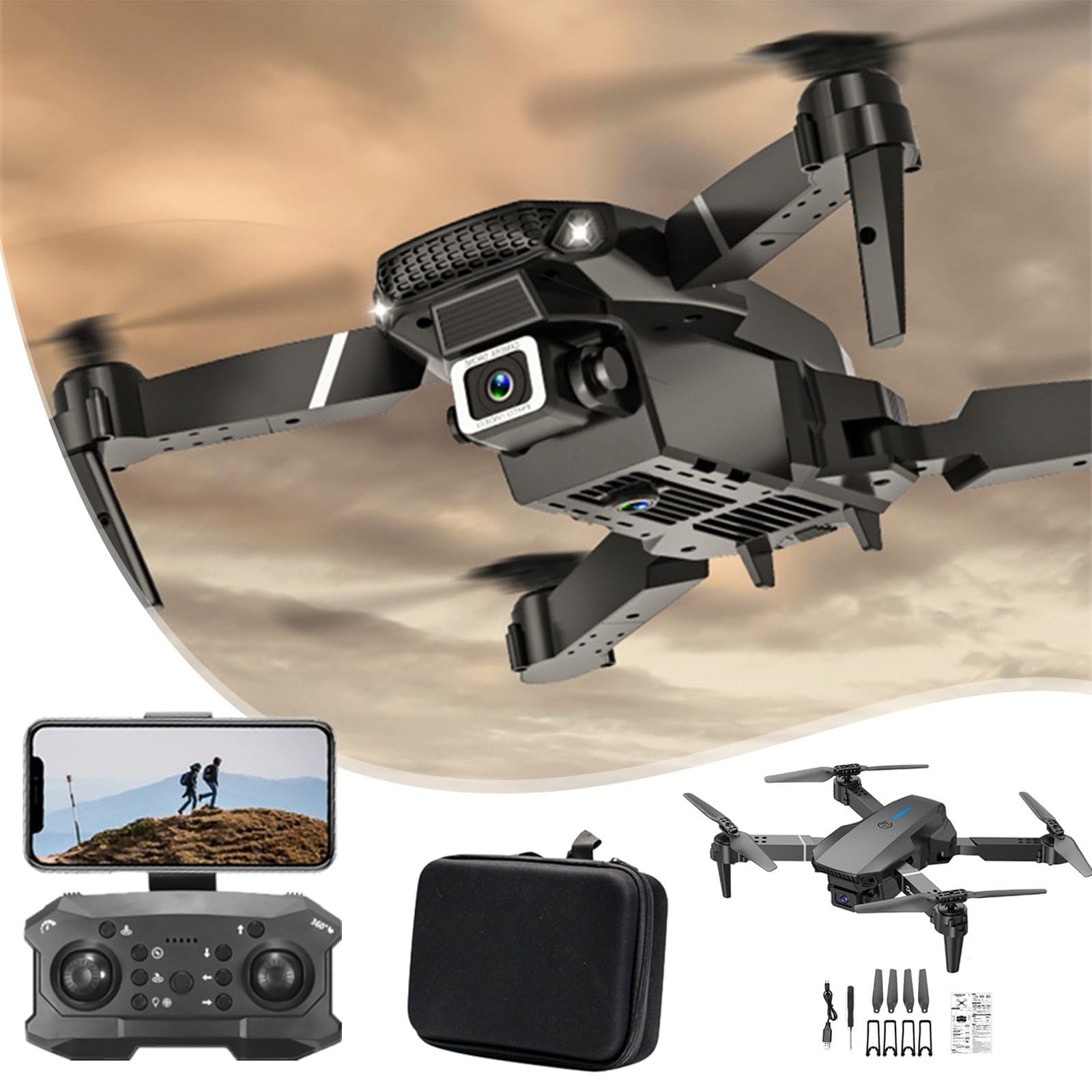 Drone E88 pro max dual camera HD WIFI FPV remote control (Black, Battery)