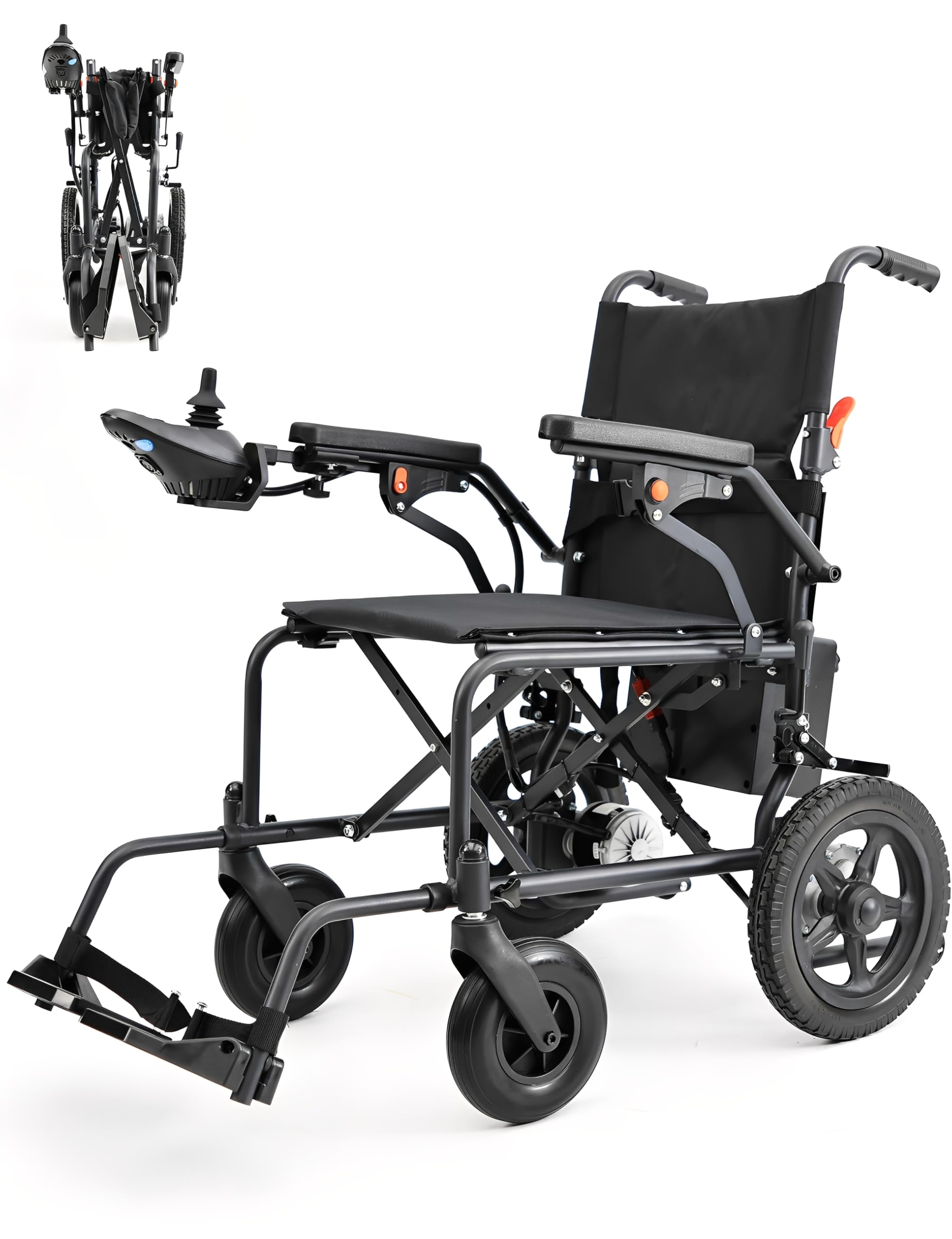 Silla de ruedas eléctrica plegable ligera con asientos más anchos, capacidad de peso de 265 libras, motor doble de 250 W, rango de 15.5 millas, silla de ruedas eléctrica para adultos y personas