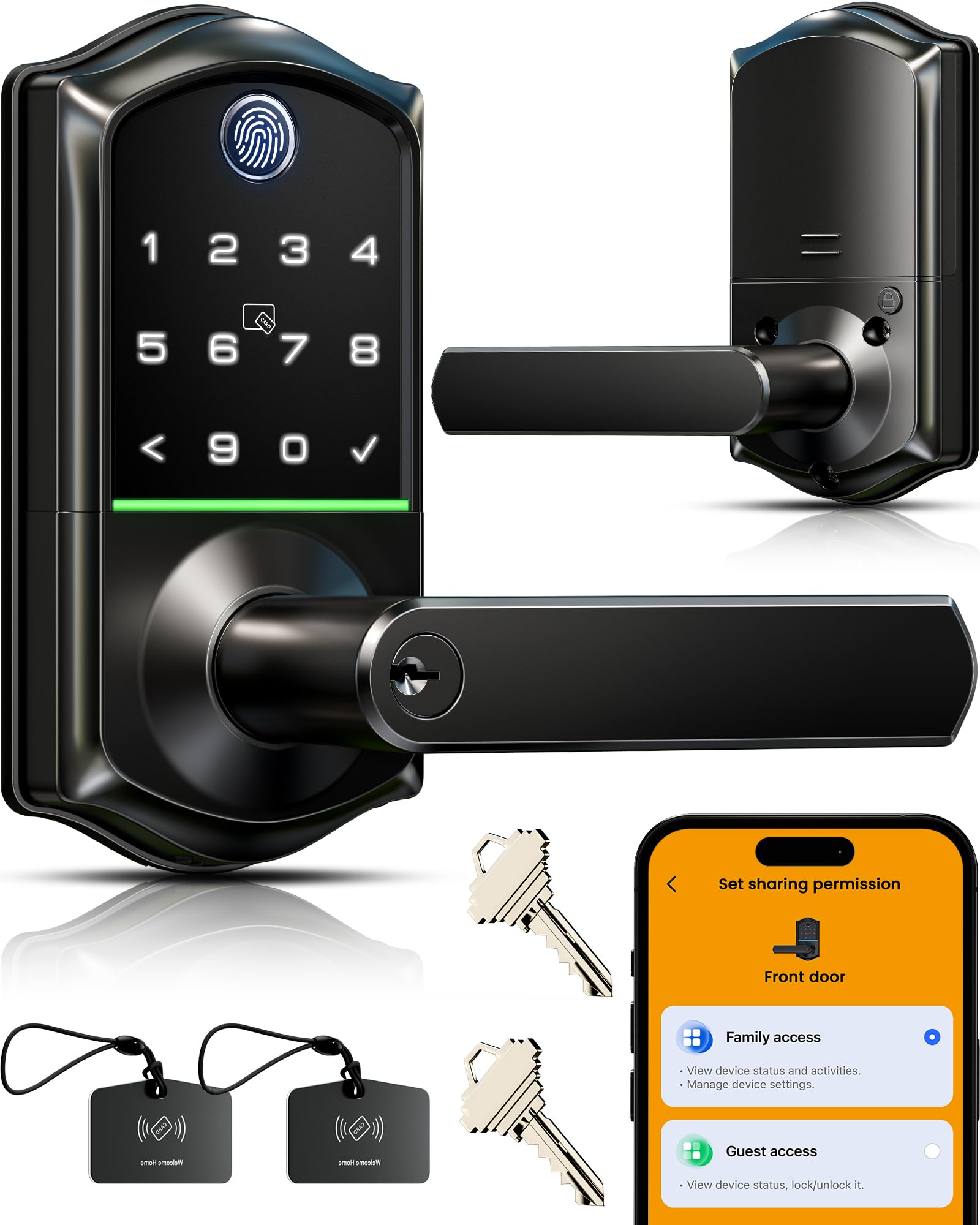 Photo 1 of **PARTS ONLY** Veise VE019 Fingerprint Smart Lever Lock, App Control, Keyless Entry Door Lock with Handle, Touchscreen Keypad Knob for Front Door and Bedroom, Remote Access Sharing, IP55 Waterproof, Matte Black