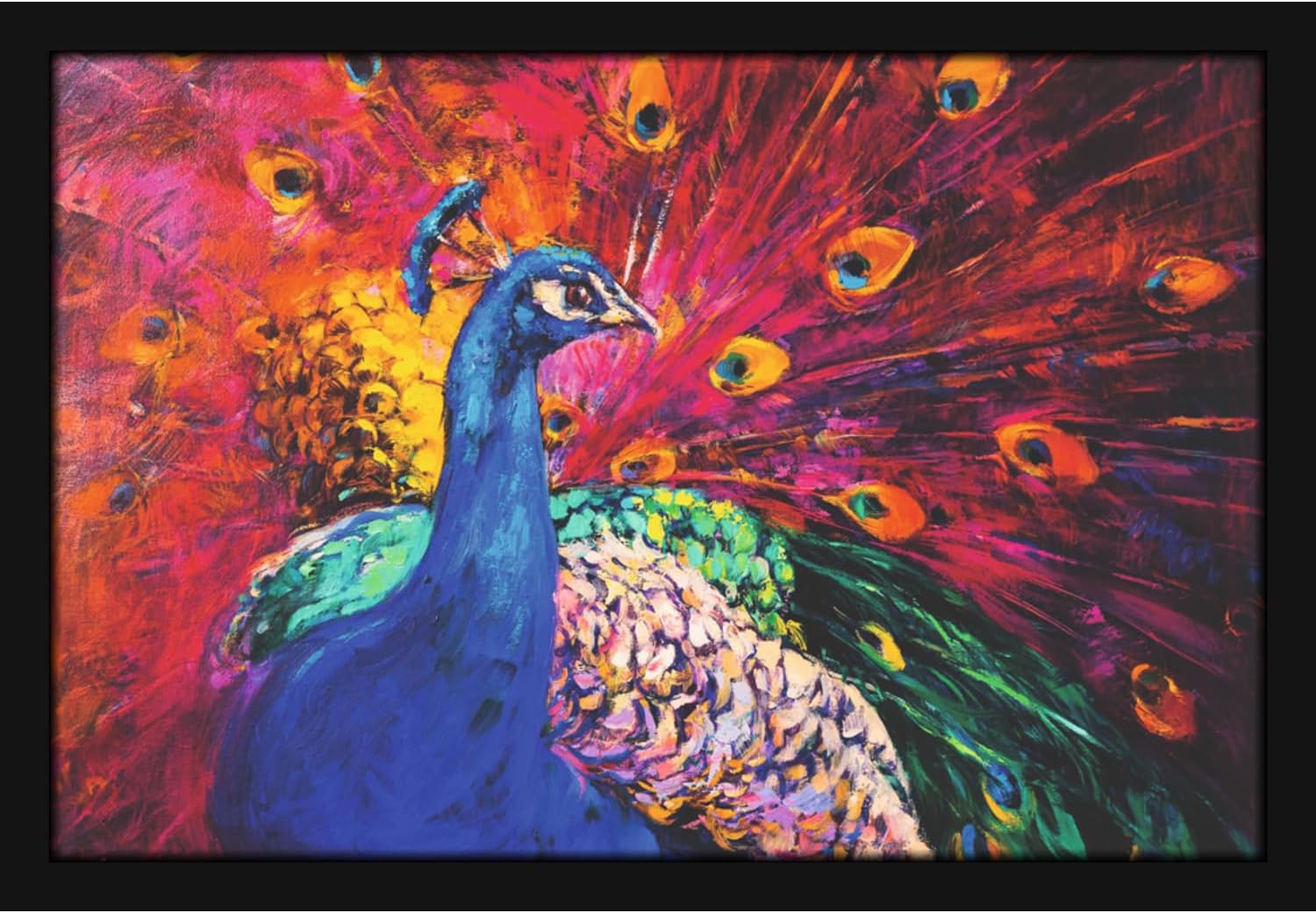 Peacock With Wings Span Mor Pankh Painting Hanging Photo Frame Decorative Item for Living Room, Bedroom, Home Decor and Wall Decoration (MM 1484, 8x12 Inch, Paper, Without Plexi Glass)