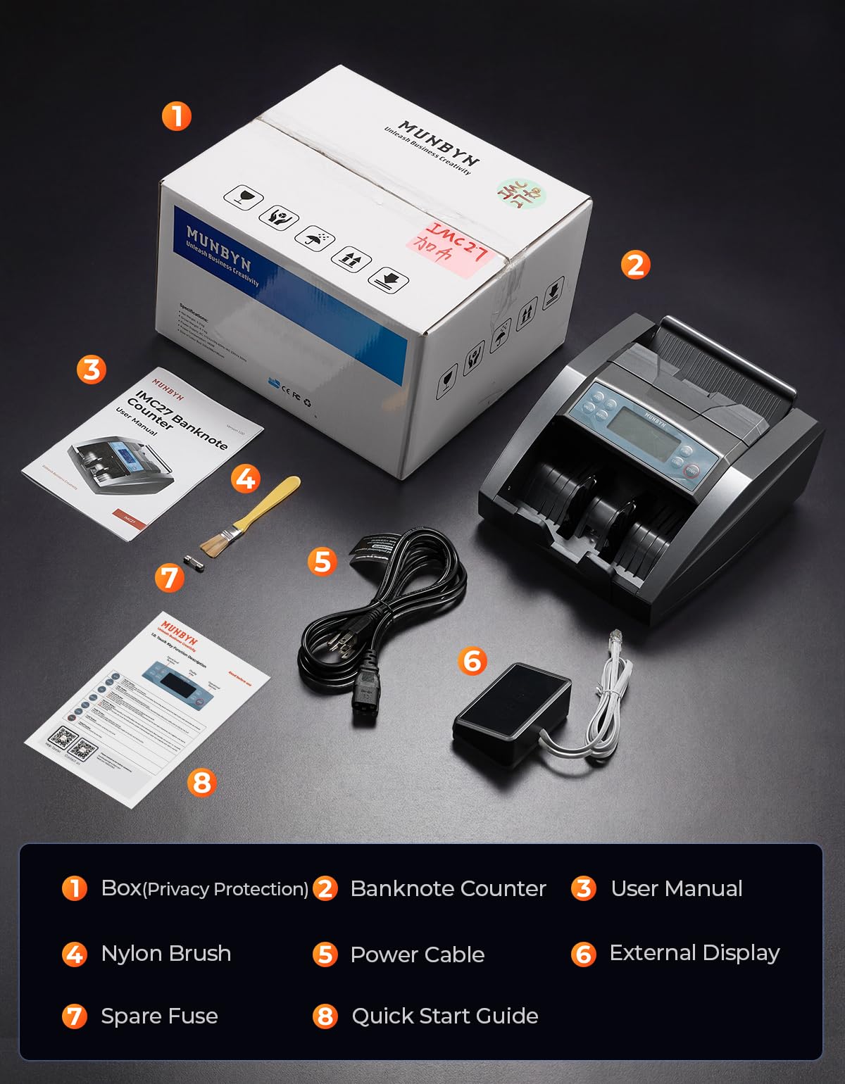 MUNBYN IMC27 Contador de Billetes con Conteo De Valor, Detector De Billetes Falsos UV/MG/IR/MT, Máquina De Contar Billetes para Euro Y USD, Modo Add/Batch, 1300 Bill/Min, Garantía De 2 Años