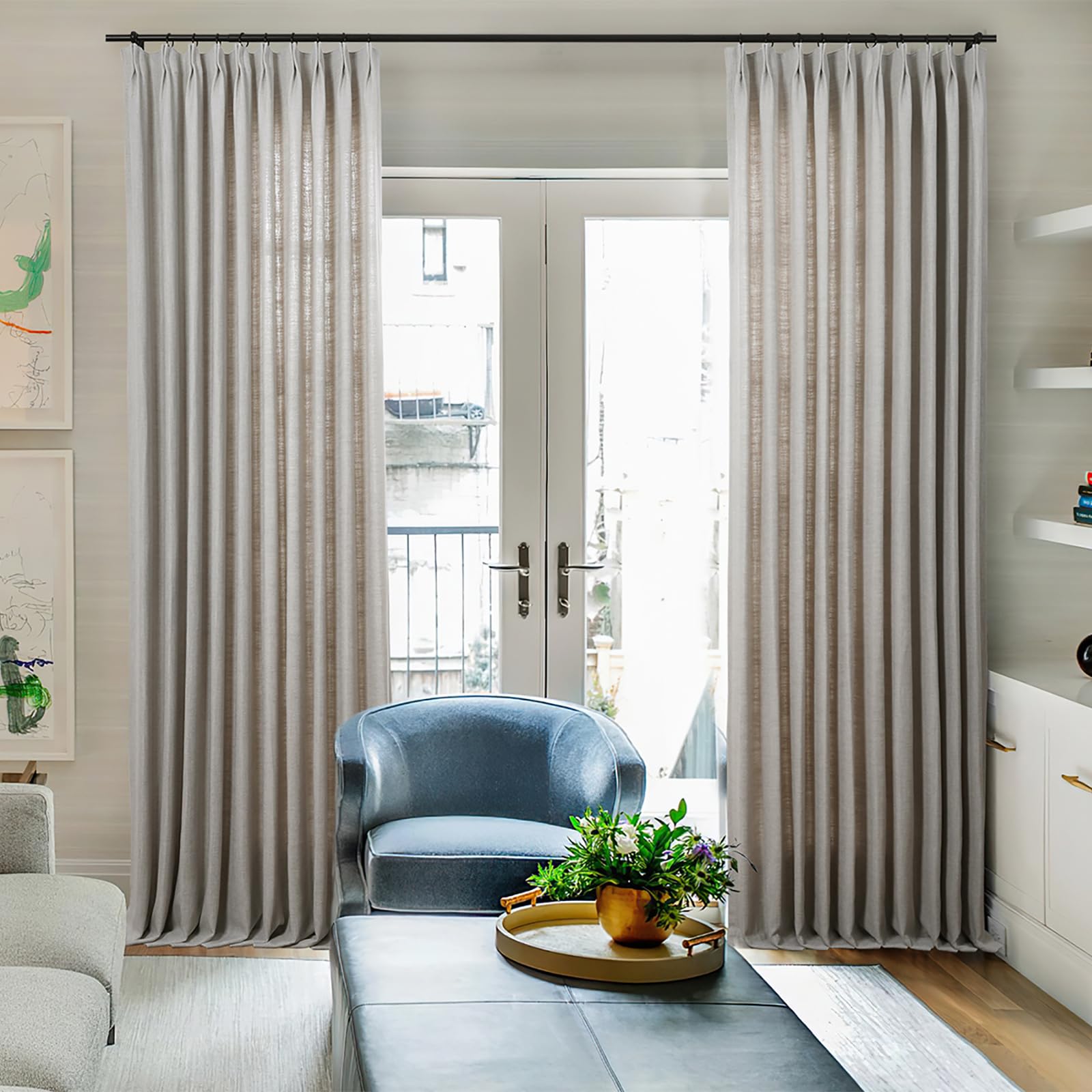 ChadMade Single Panel Herringbone Pattern Curtain 84 Inches Long Durable Pinch Pleat Privacy Drape, Heavyweight Jacquard Faux Linen Curtain for Dining