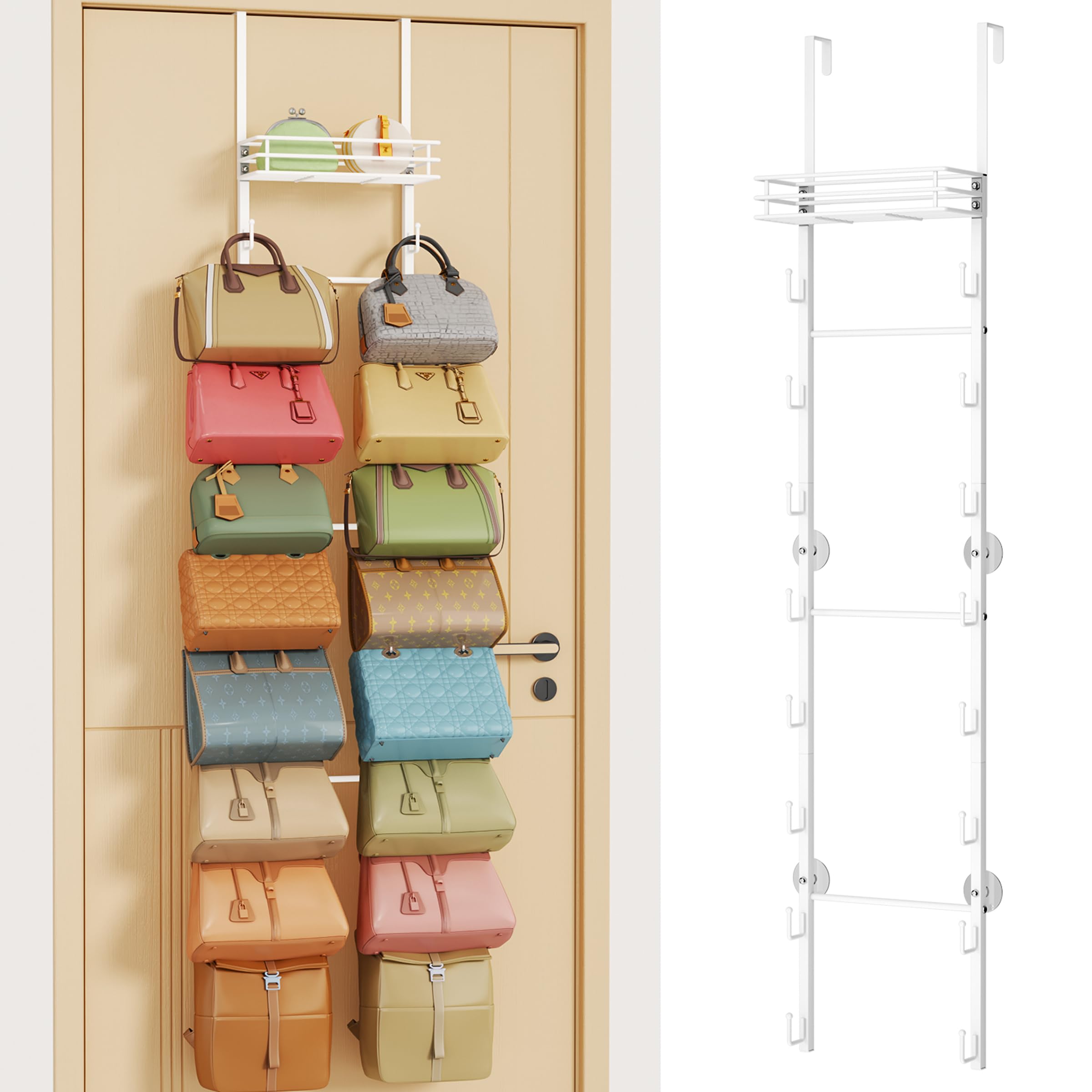 HapiRm Over Door Handbag Organiser - Wall Mounted Bag Rack Holds to 16 Bags