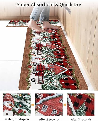 Miniatura 4 de Tapete de baño de Navidad para bañera, antideslizante, de secado rápido y absorbente, de tierra de diatomeas, tapete de cocina, tapete rojo de