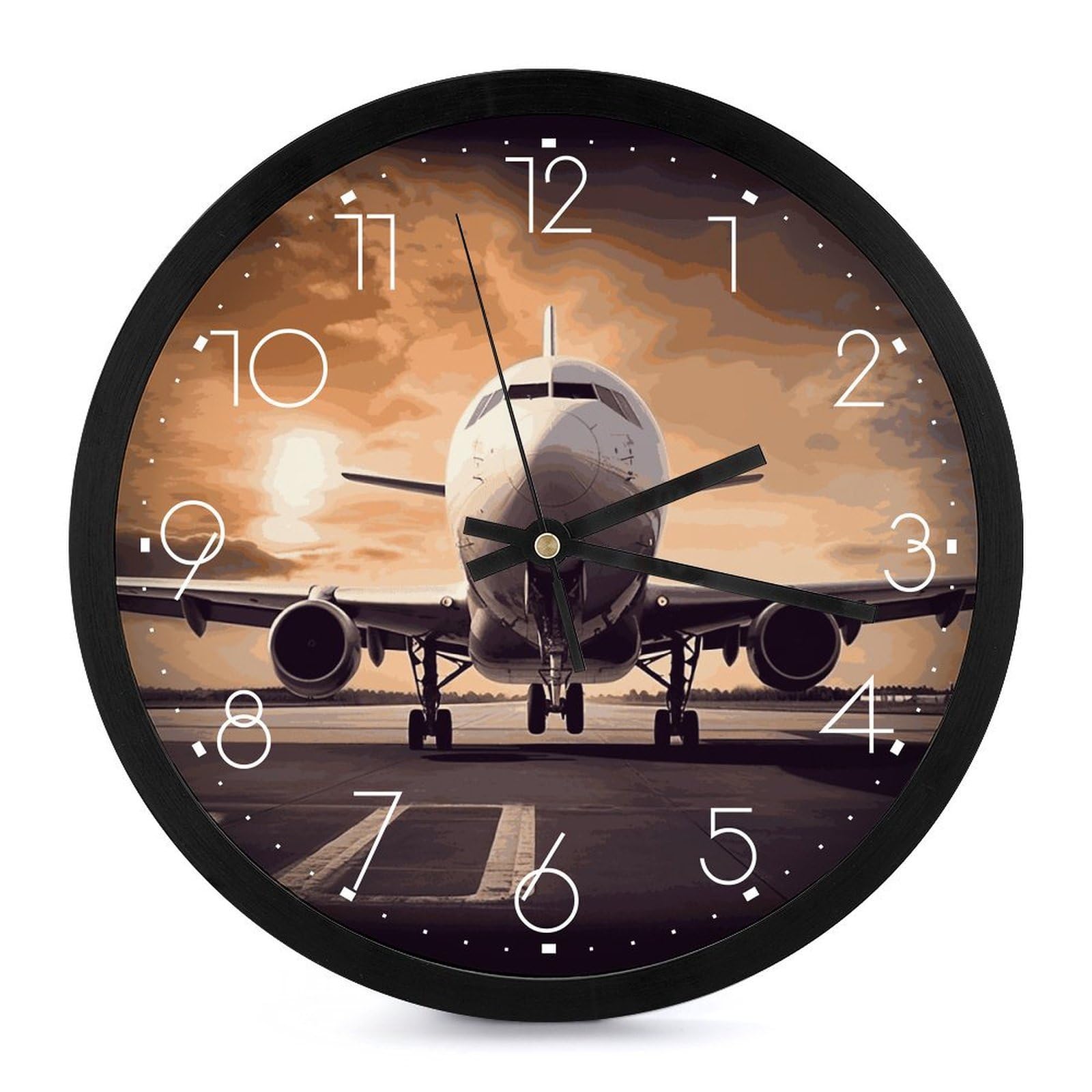 Horloge murale ronde avion de 25,4 cm silencieuse à piles pour la décoration du salon