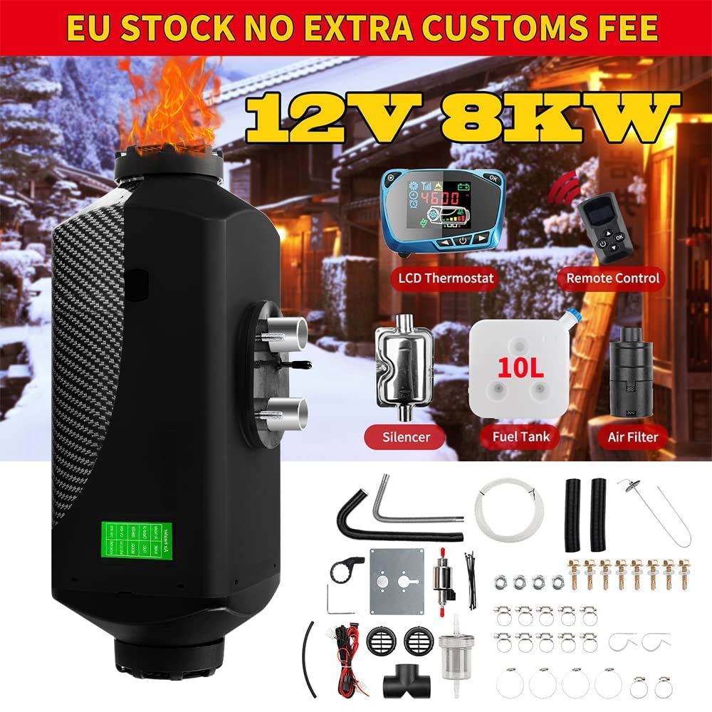 Riscaldatore Diesel, 12V Riscaldamento da Parcheggio Diesel con LCD，Telecomando e Silenziatore per Camper, Camion，Caravan，Macchine，Barche, Autobus, Tutto in Uno